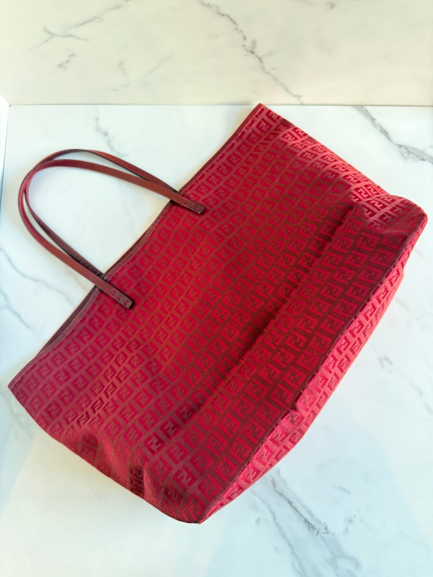 Fendi Zucchino Roll Tote with Pouch Red - Styles via Sina