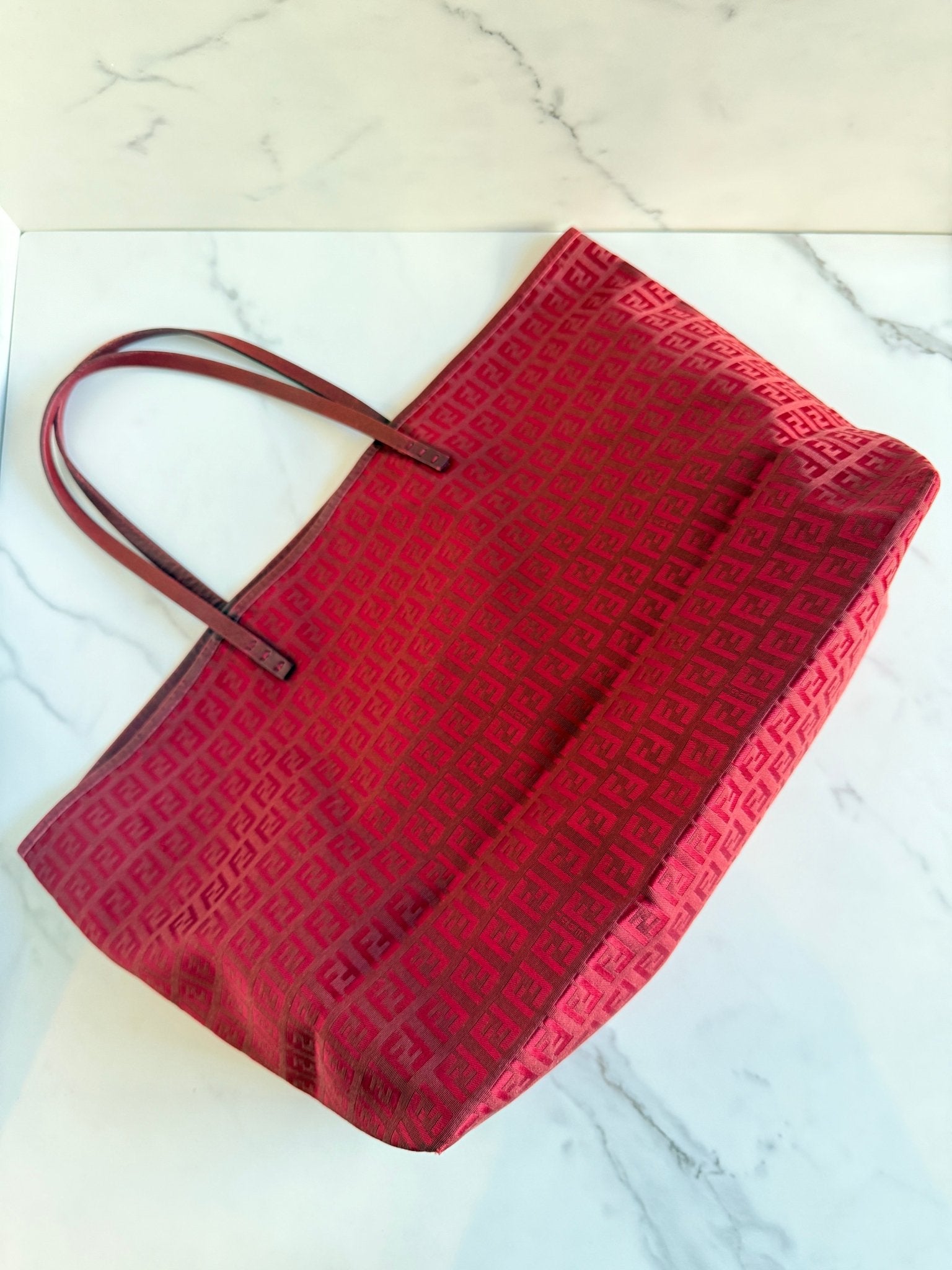 Fendi Zucchino Roll Tote with Pouch Red - Styles via Sina