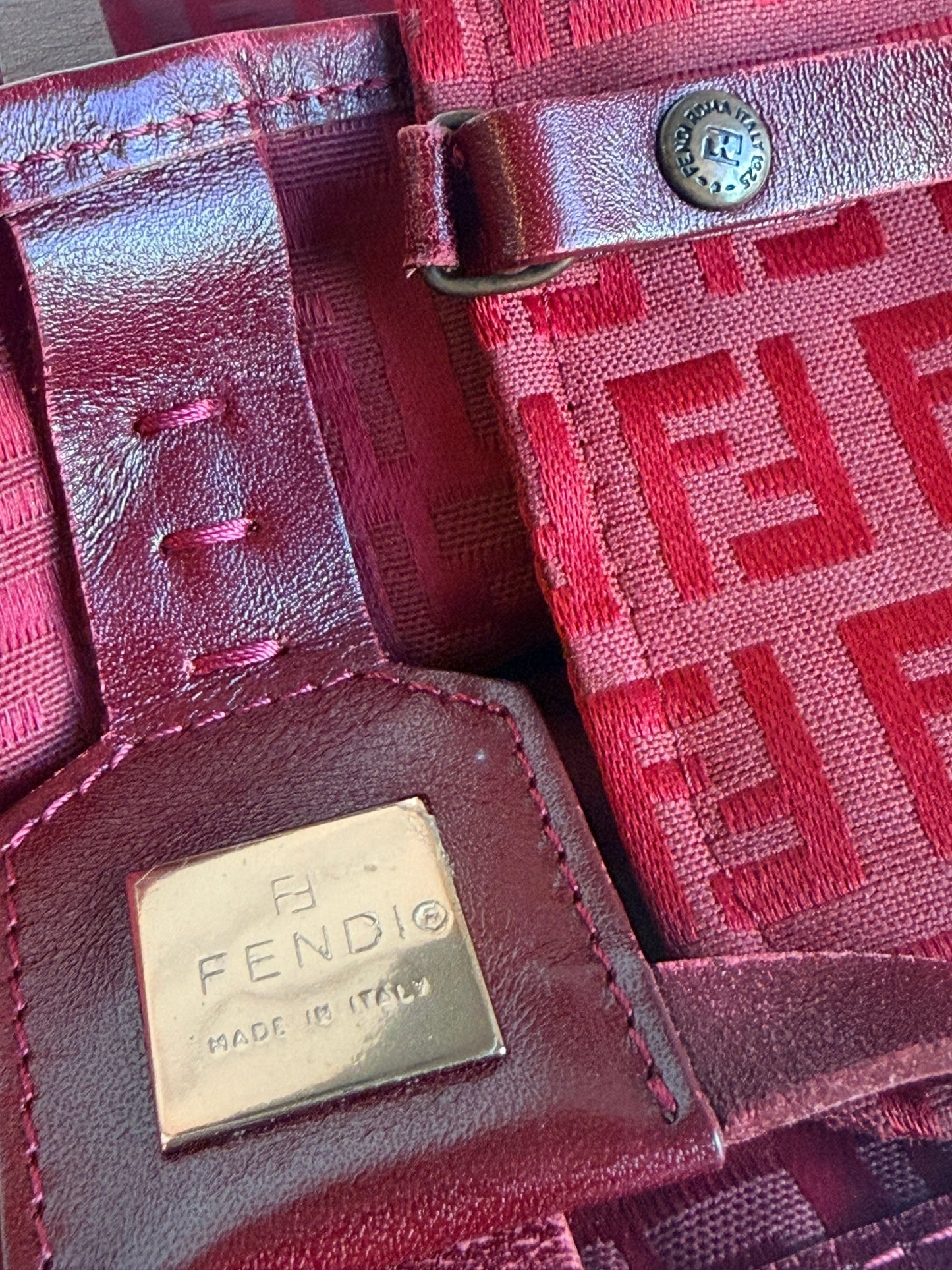Fendi Zucchino Roll Tote with Pouch Red - Styles via Sina