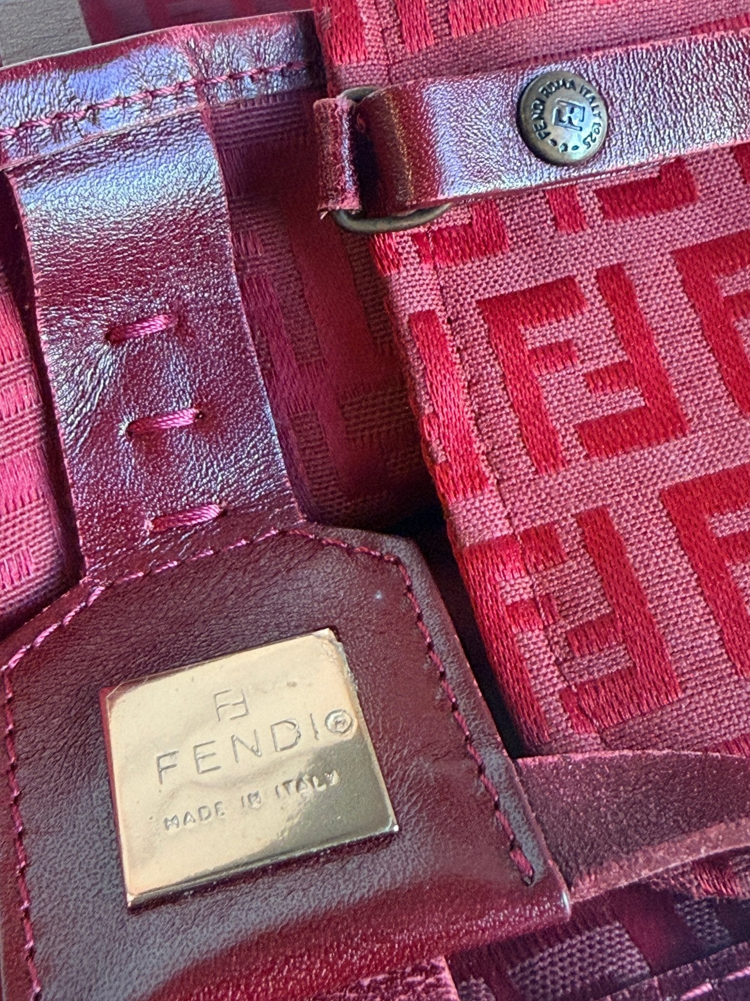 Fendi Zucchino Roll Tote with Pouch Red - Styles via Sina