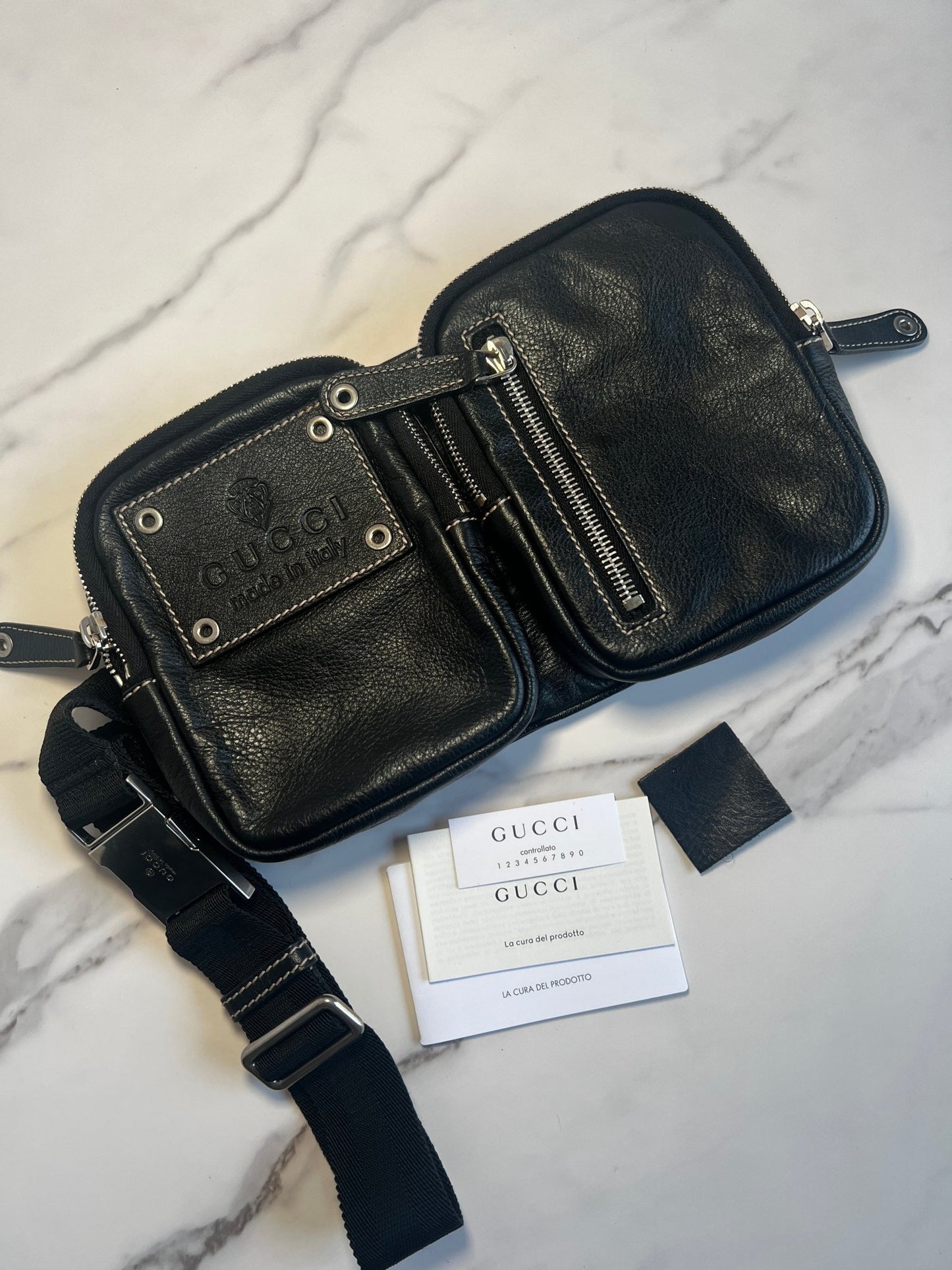 Gucci Crest Hysteria Belt Bag Leather Black - Styles via Sina