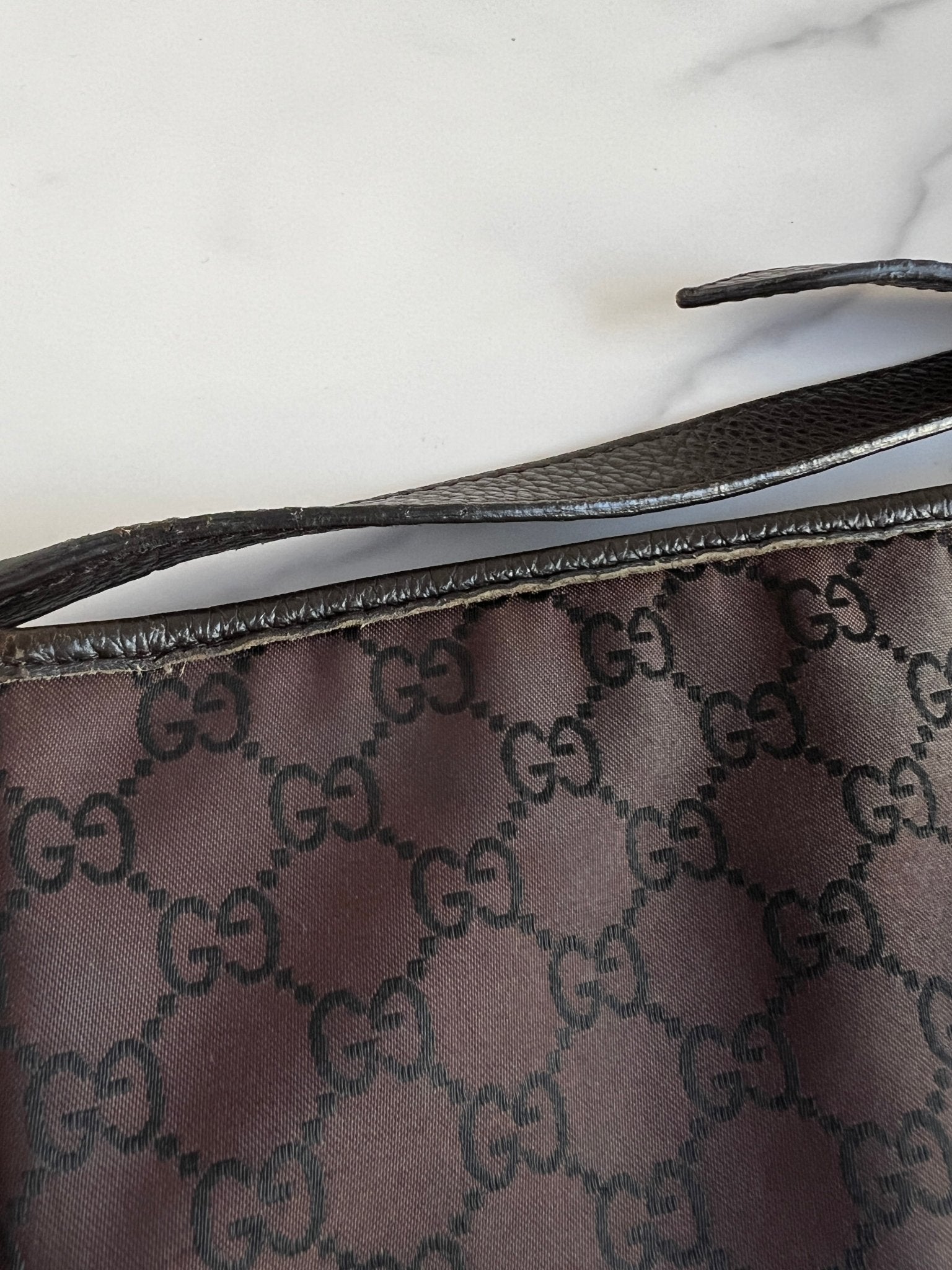 Gucci GG Denim Abbey D - Ring Crossbody Brown - Styles via Sina