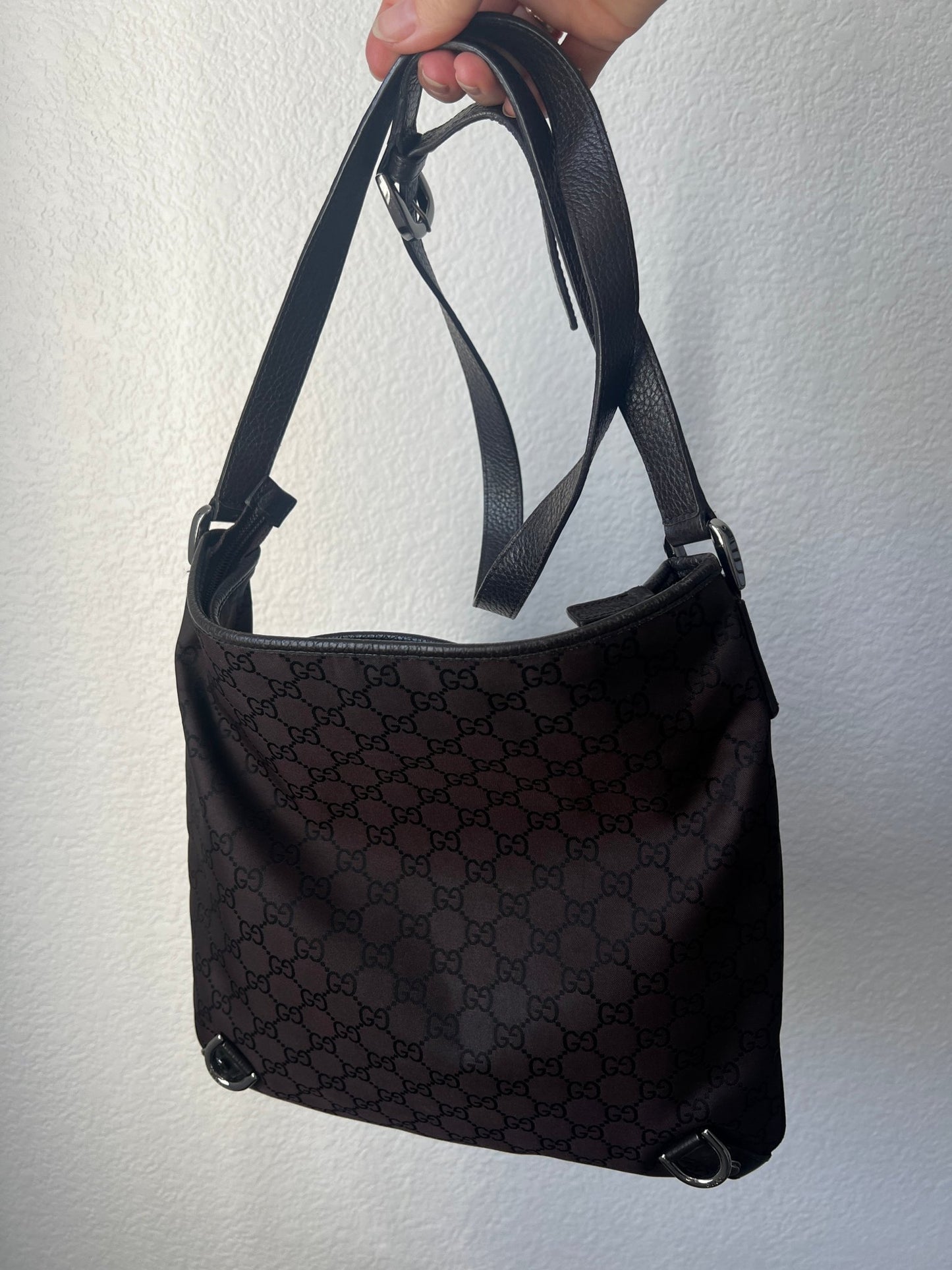 Gucci GG Denim Abbey D - Ring Crossbody Brown - Styles via Sina