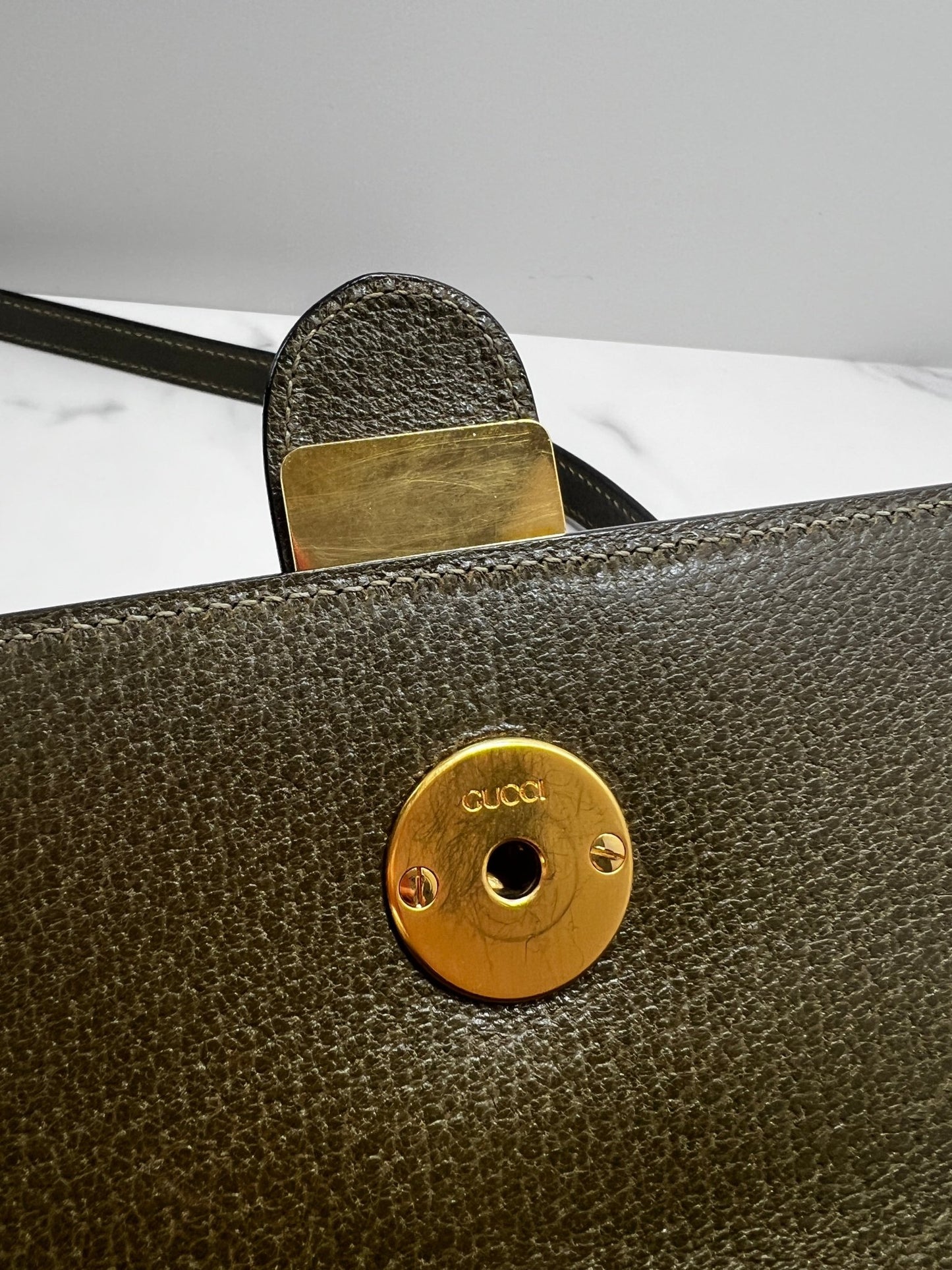 Gucci Kelly Leather Bag Olive - Styles via Sina