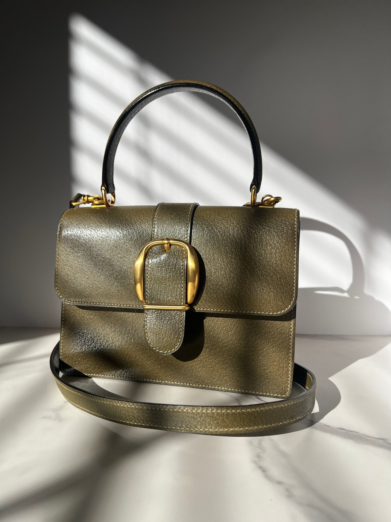 Gucci Kelly Leather Bag Olive - Styles via Sina