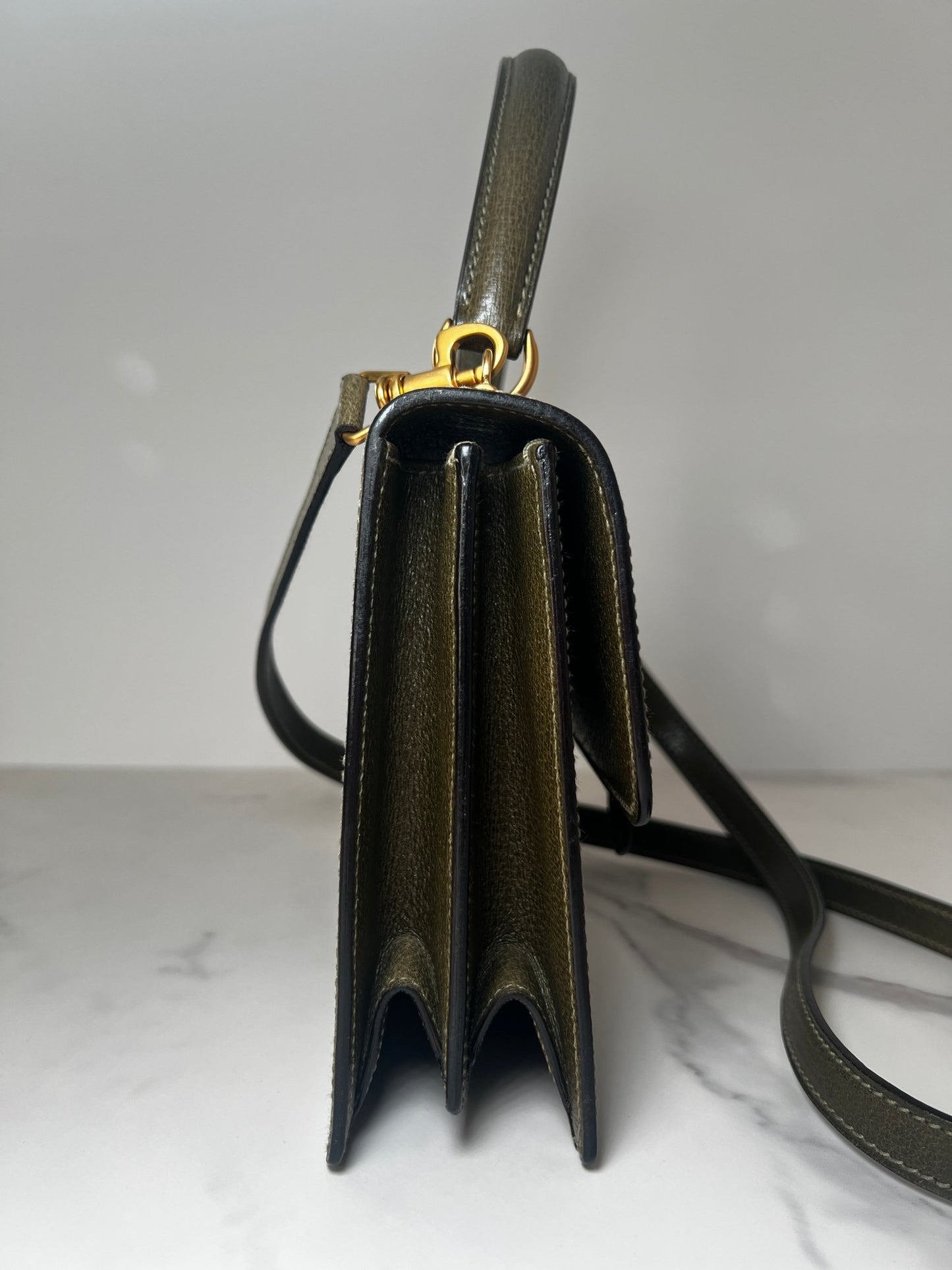 Gucci Kelly Leather Bag Olive - Styles via Sina