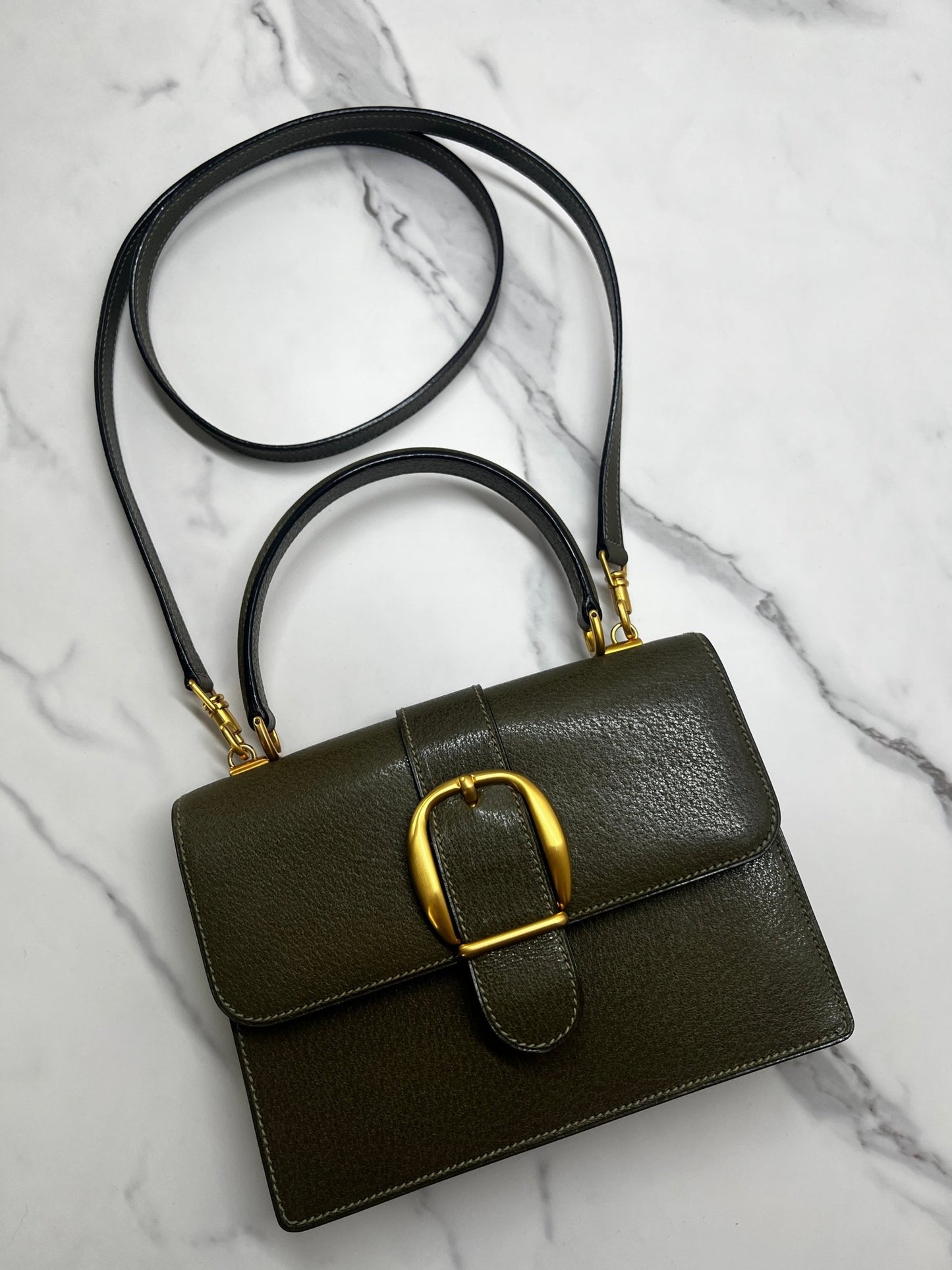 Gucci Kelly Leather Bag Olive - Styles via Sina