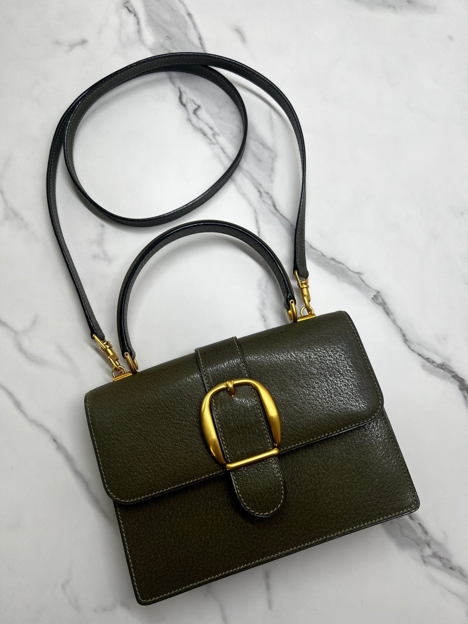 Gucci Kelly Leather Bag Olive - Styles via Sina