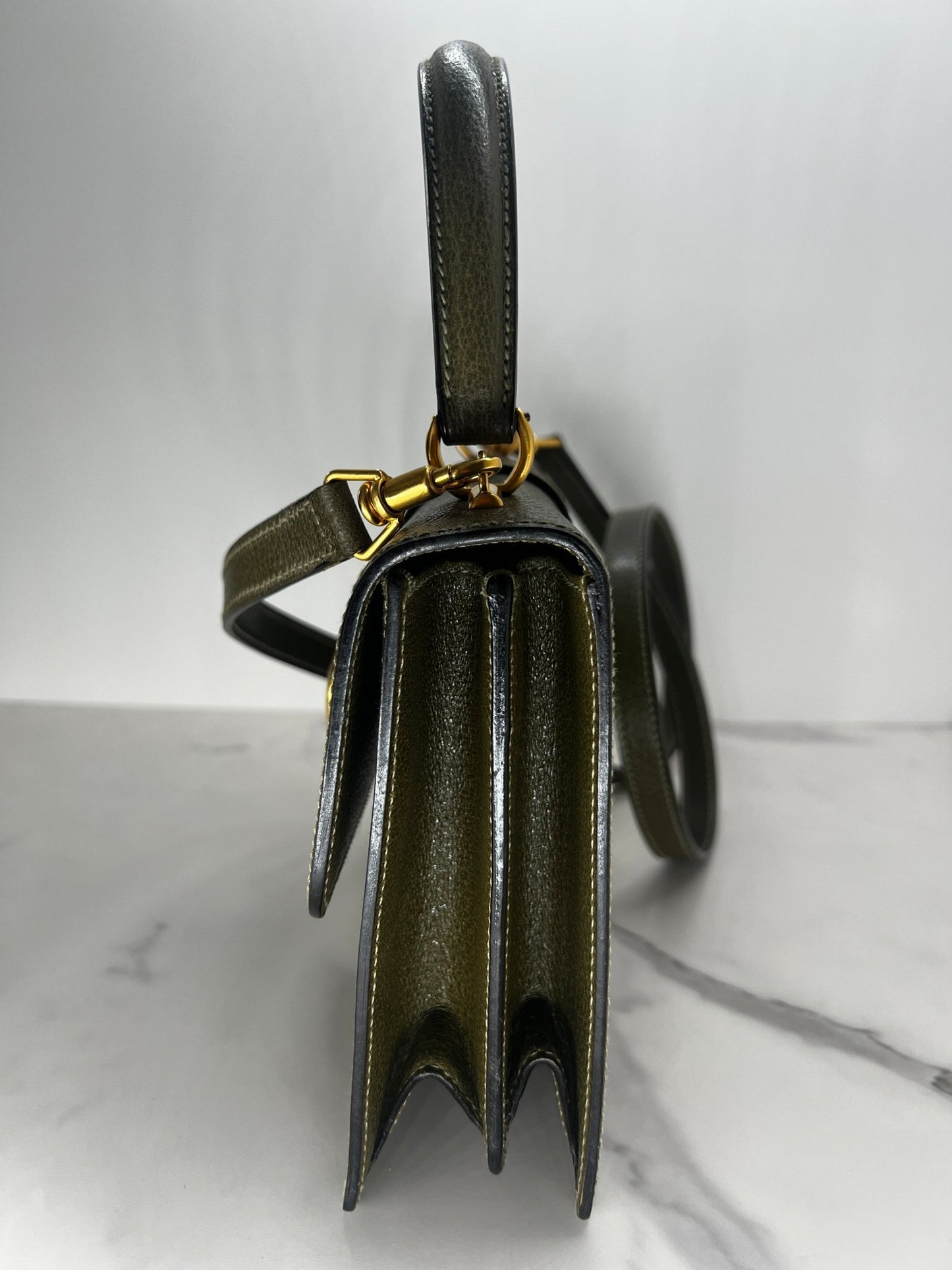 Gucci Kelly Leather Bag Olive - Styles via Sina