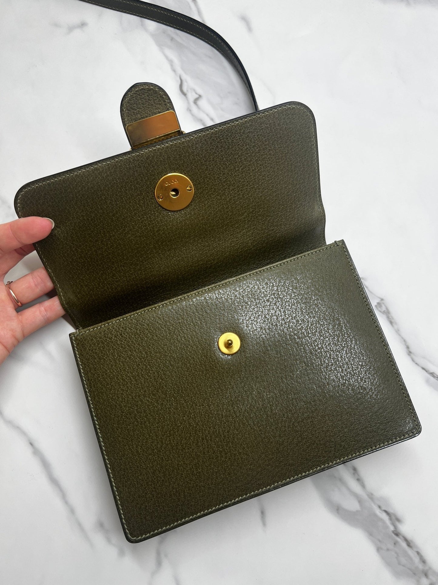 Gucci Kelly Leather Bag Olive - Styles via Sina