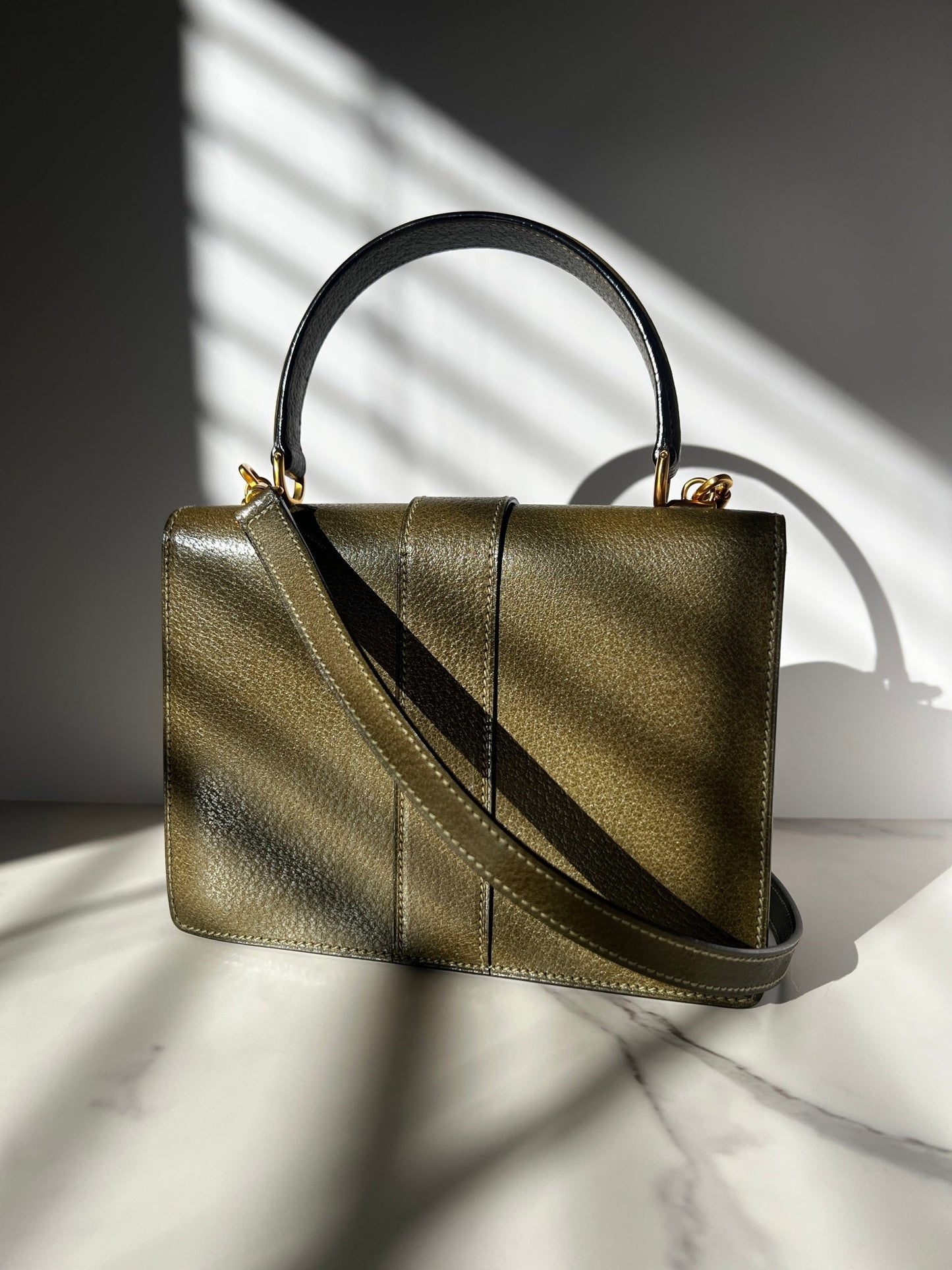 Gucci Kelly Leather Bag Olive - Styles via Sina