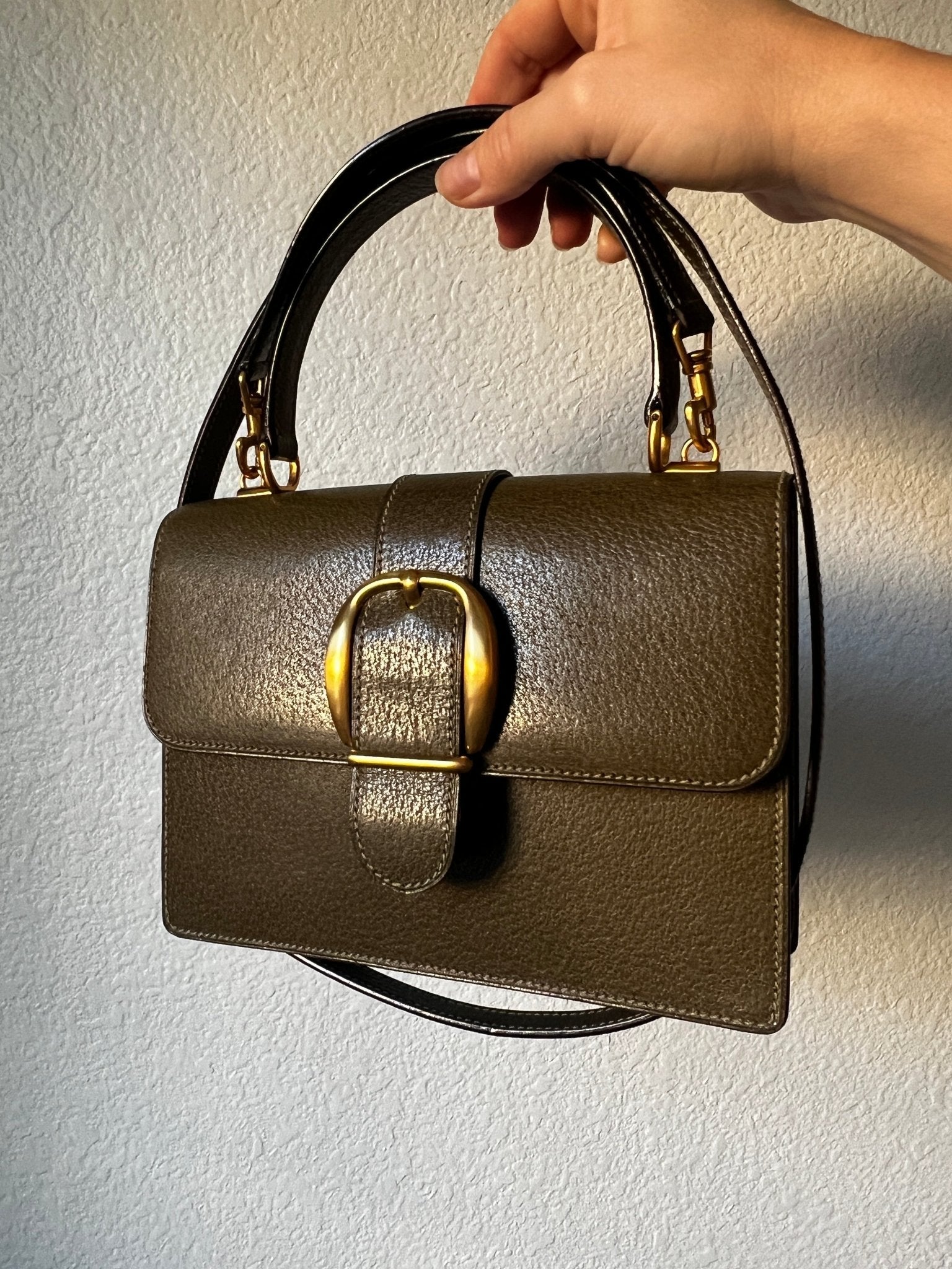 Gucci Kelly Leather Bag Olive - Styles via Sina