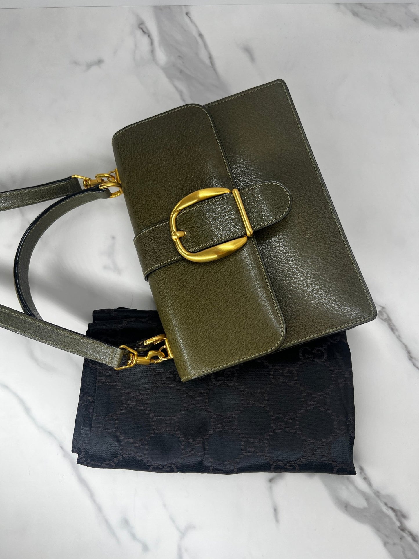 Gucci Kelly Leather Bag Olive - Styles via Sina