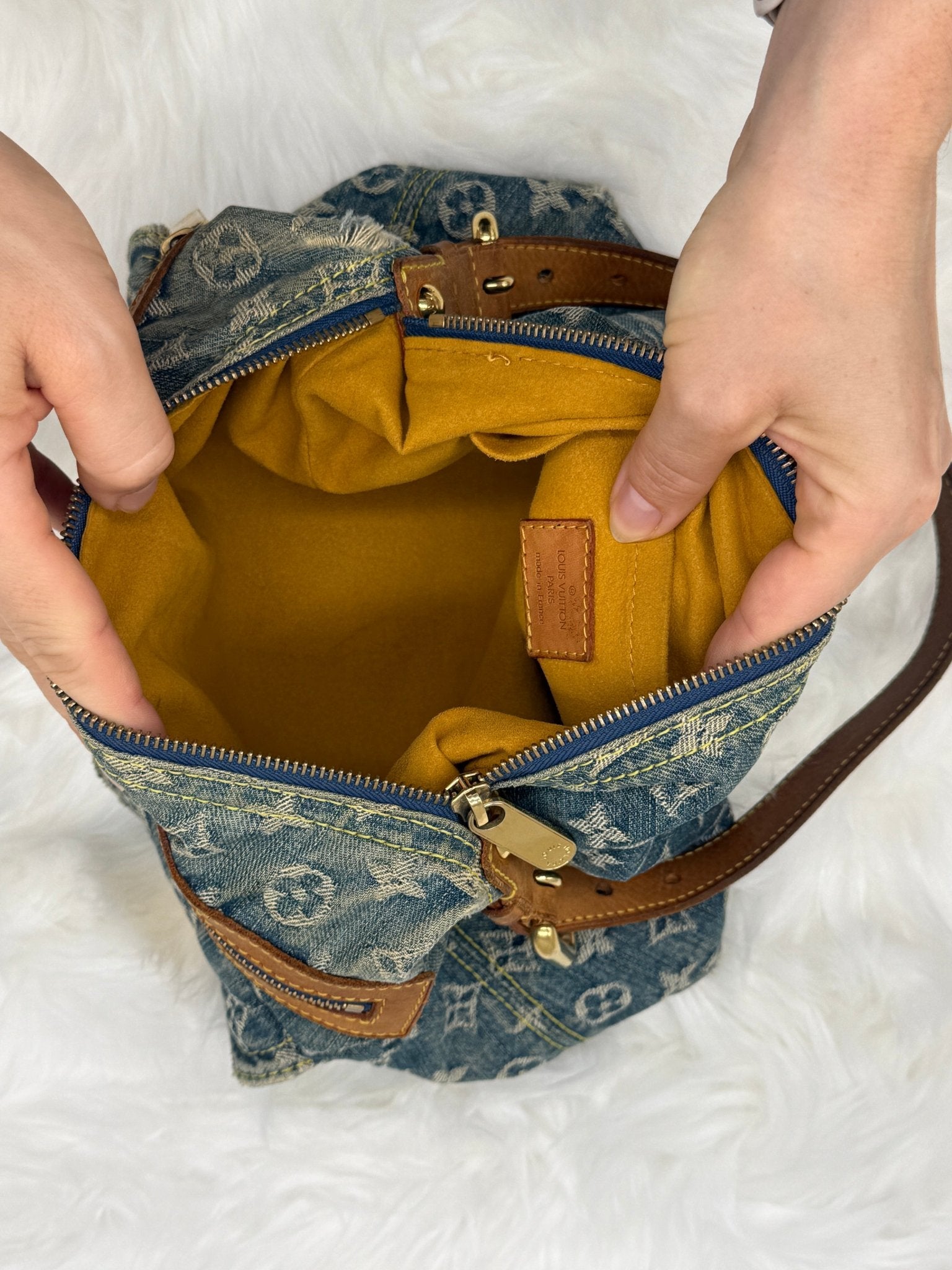 Louis Vuitton Baggy PM Monogram Denim in Blue - Styles via Sina