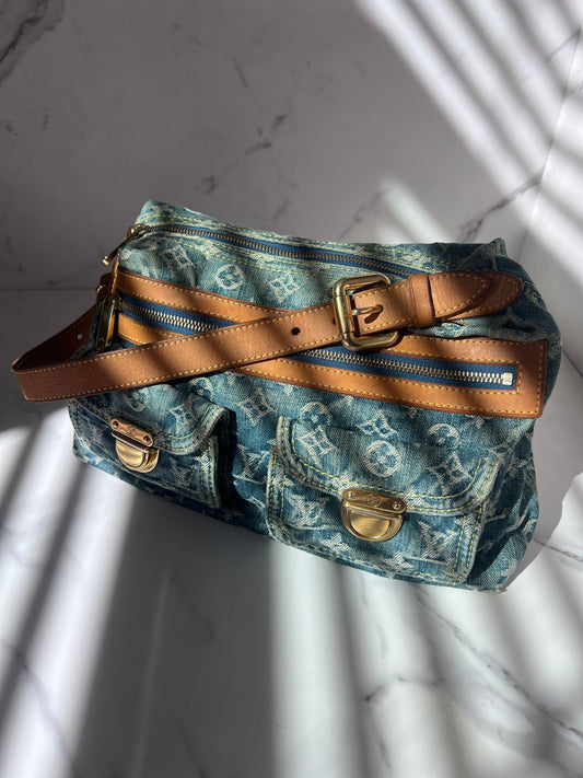Louis Vuitton Baggy PM Monogram Denim in Blue - Styles via Sina