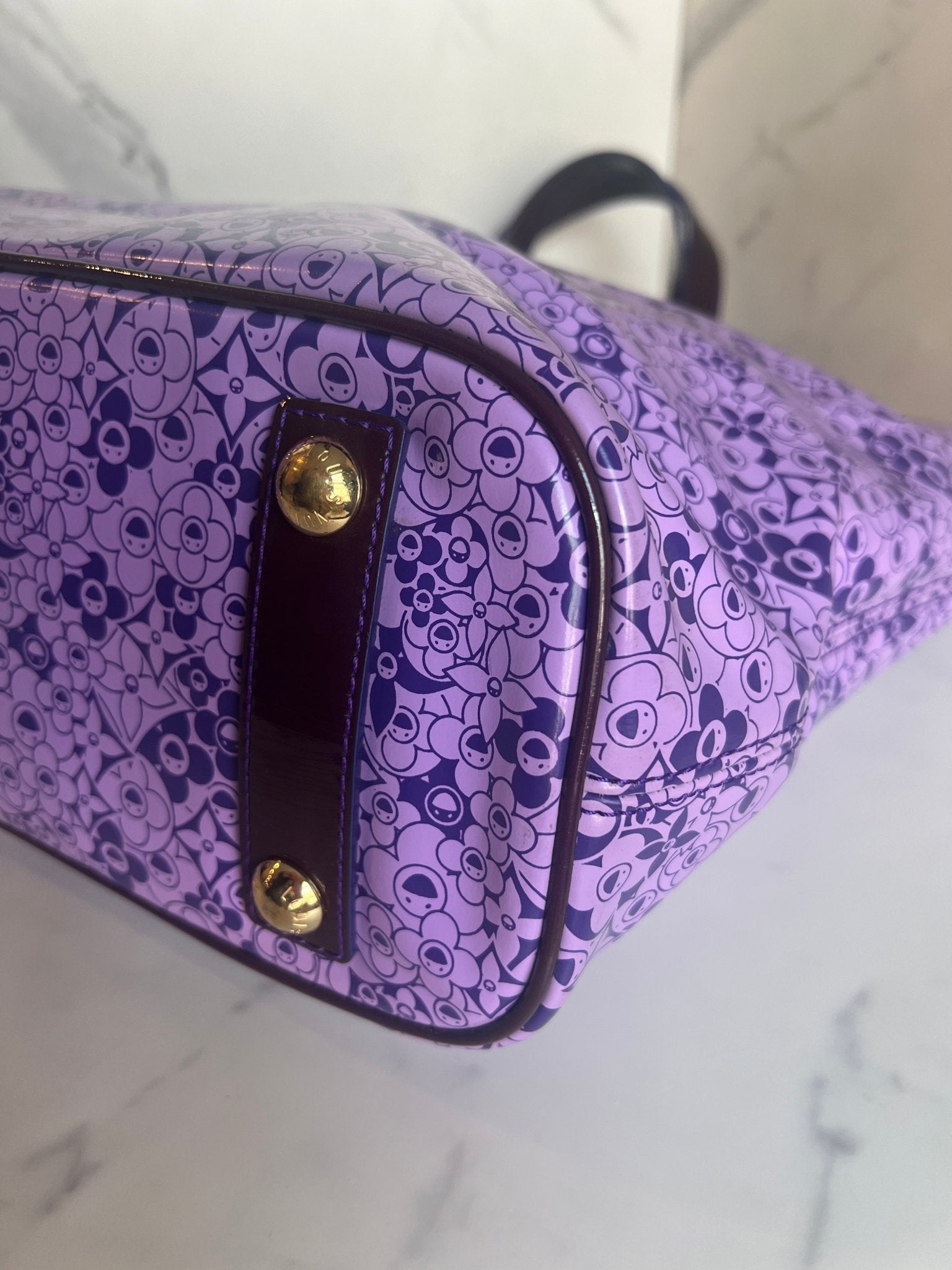 Louis Vuitton x Takashi Murakami Coated Canvas Cosmic Blossom PM Tote Purple - Styles via Sina