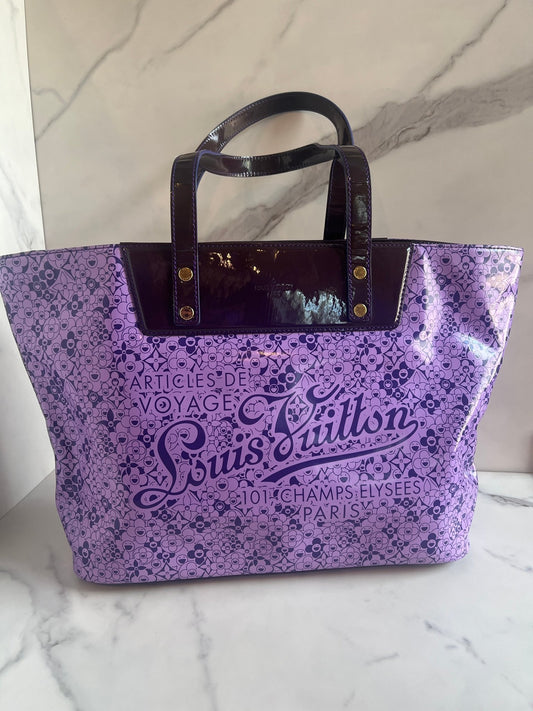 Louis Vuitton x Takashi Murakami Coated Canvas Cosmic Blossom PM Tote Purple - Styles via Sina