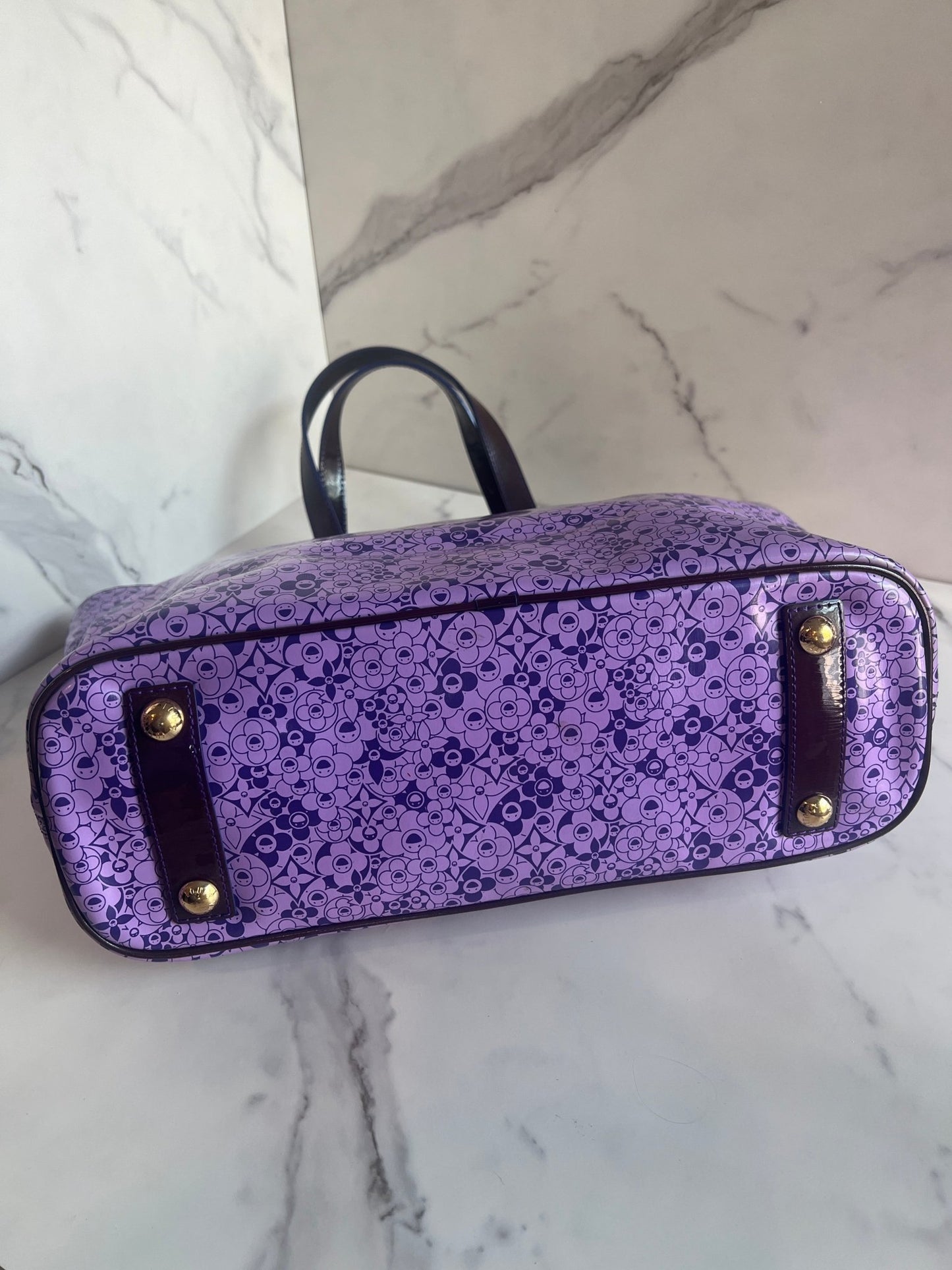 Louis Vuitton x Takashi Murakami Coated Canvas Cosmic Blossom PM Tote Purple - Styles via Sina