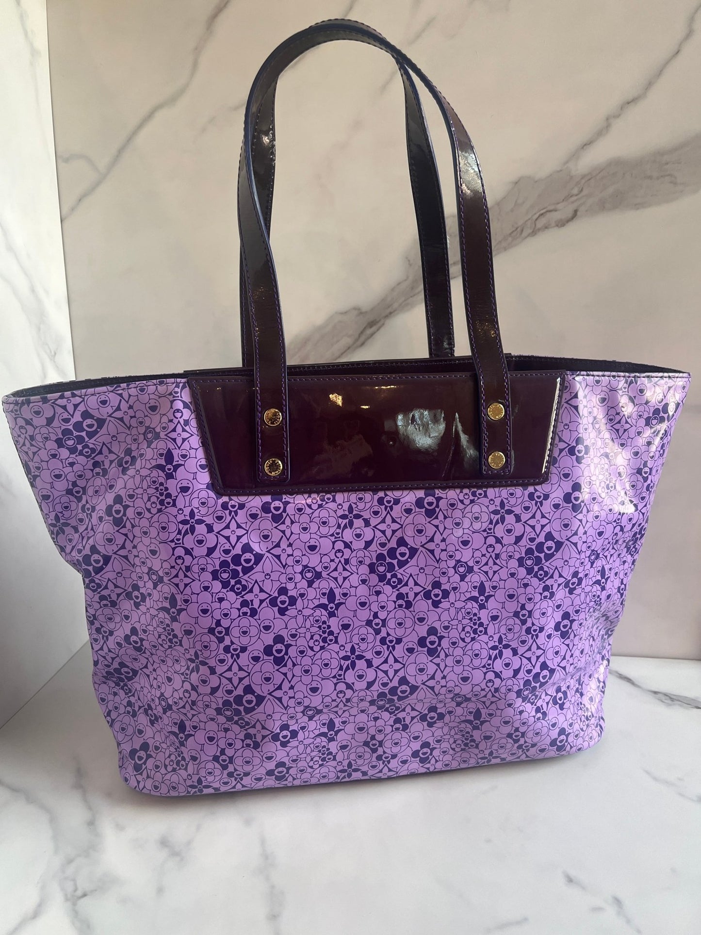 Louis Vuitton x Takashi Murakami Coated Canvas Cosmic Blossom PM Tote Purple - Styles via Sina
