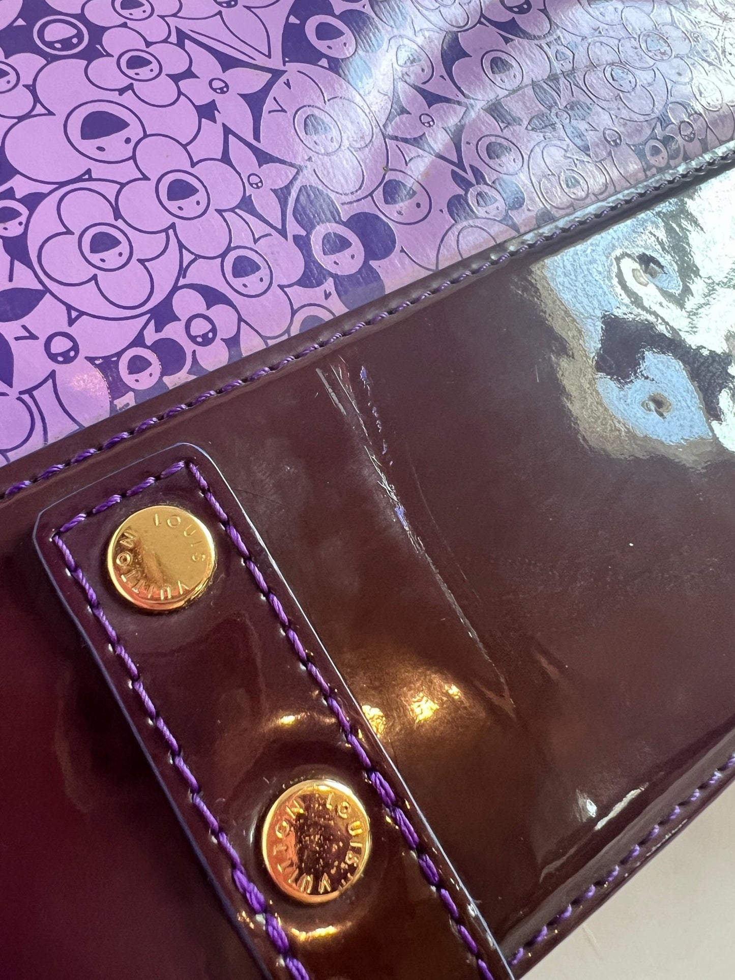 Louis Vuitton x Takashi Murakami Coated Canvas Cosmic Blossom PM Tote Purple - Styles via Sina