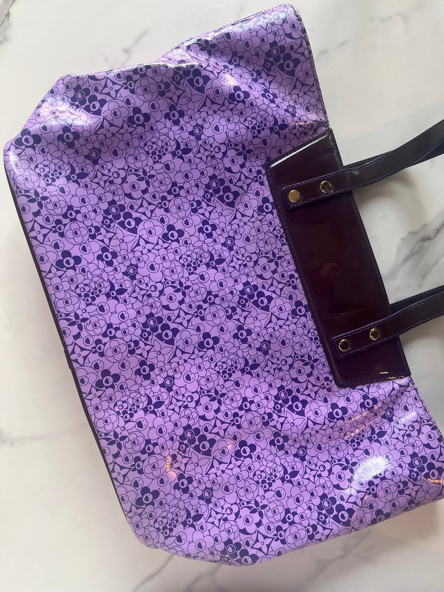 Louis Vuitton x Takashi Murakami Coated Canvas Cosmic Blossom PM Tote Purple - Styles via Sina