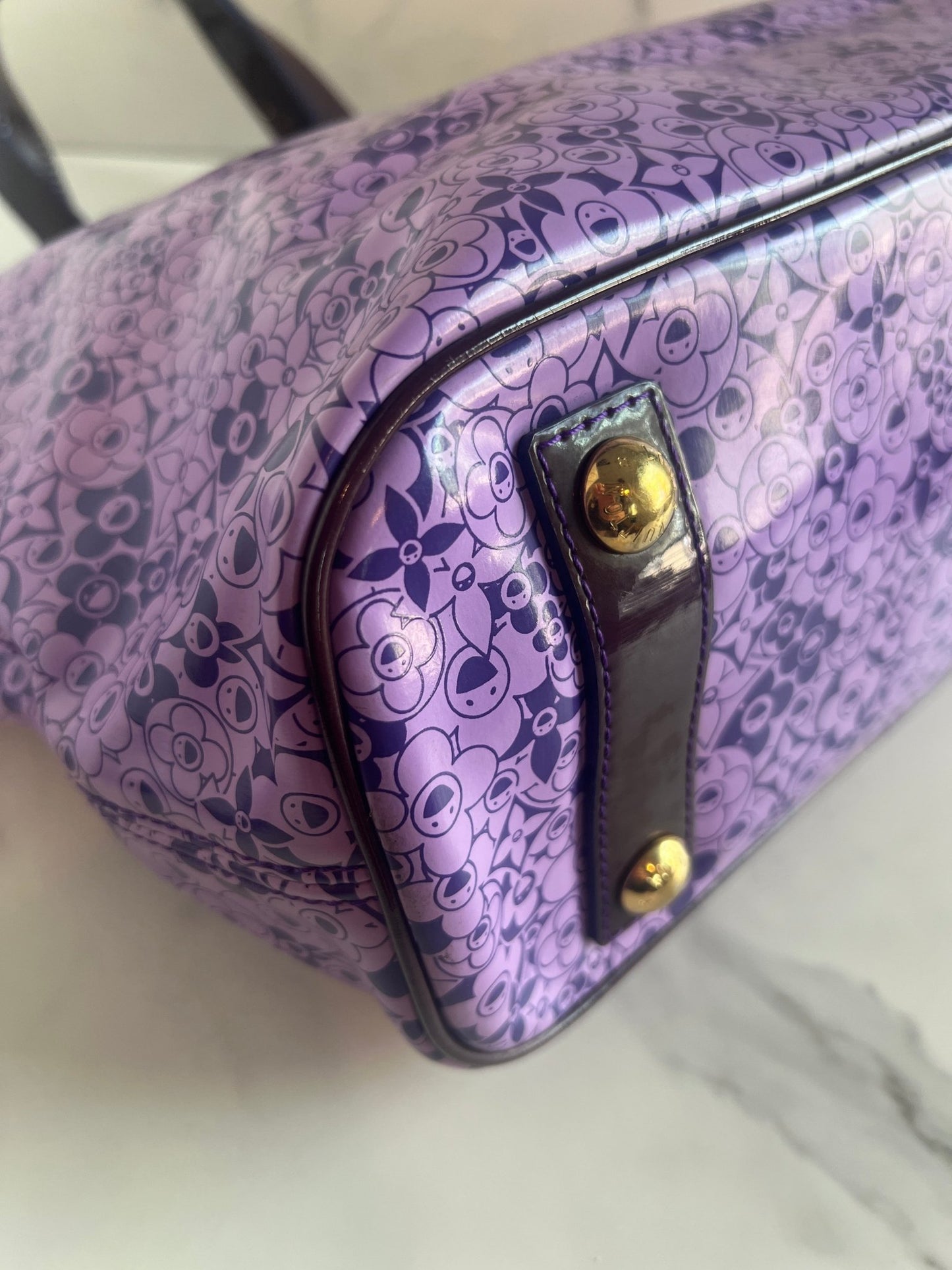Louis Vuitton x Takashi Murakami Coated Canvas Cosmic Blossom PM Tote Purple - Styles via Sina
