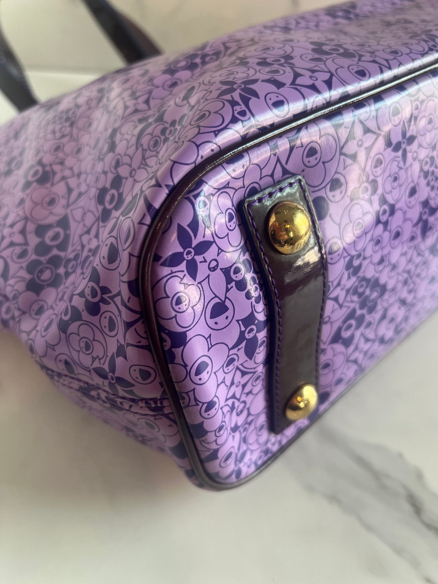 Louis Vuitton x Takashi Murakami Coated Canvas Cosmic Blossom PM Tote Purple - Styles via Sina