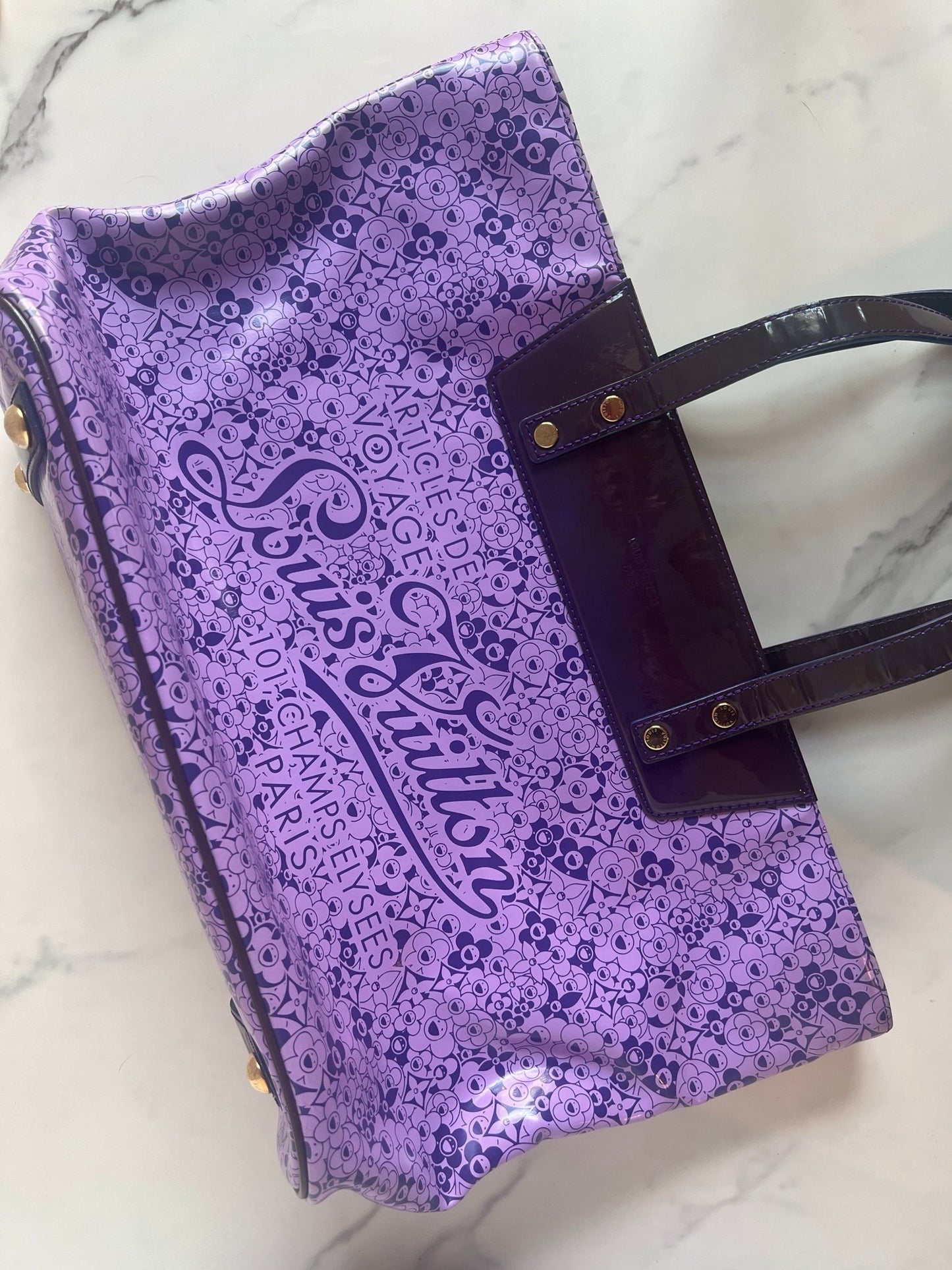 Louis Vuitton x Takashi Murakami Coated Canvas Cosmic Blossom PM Tote Purple - Styles via Sina