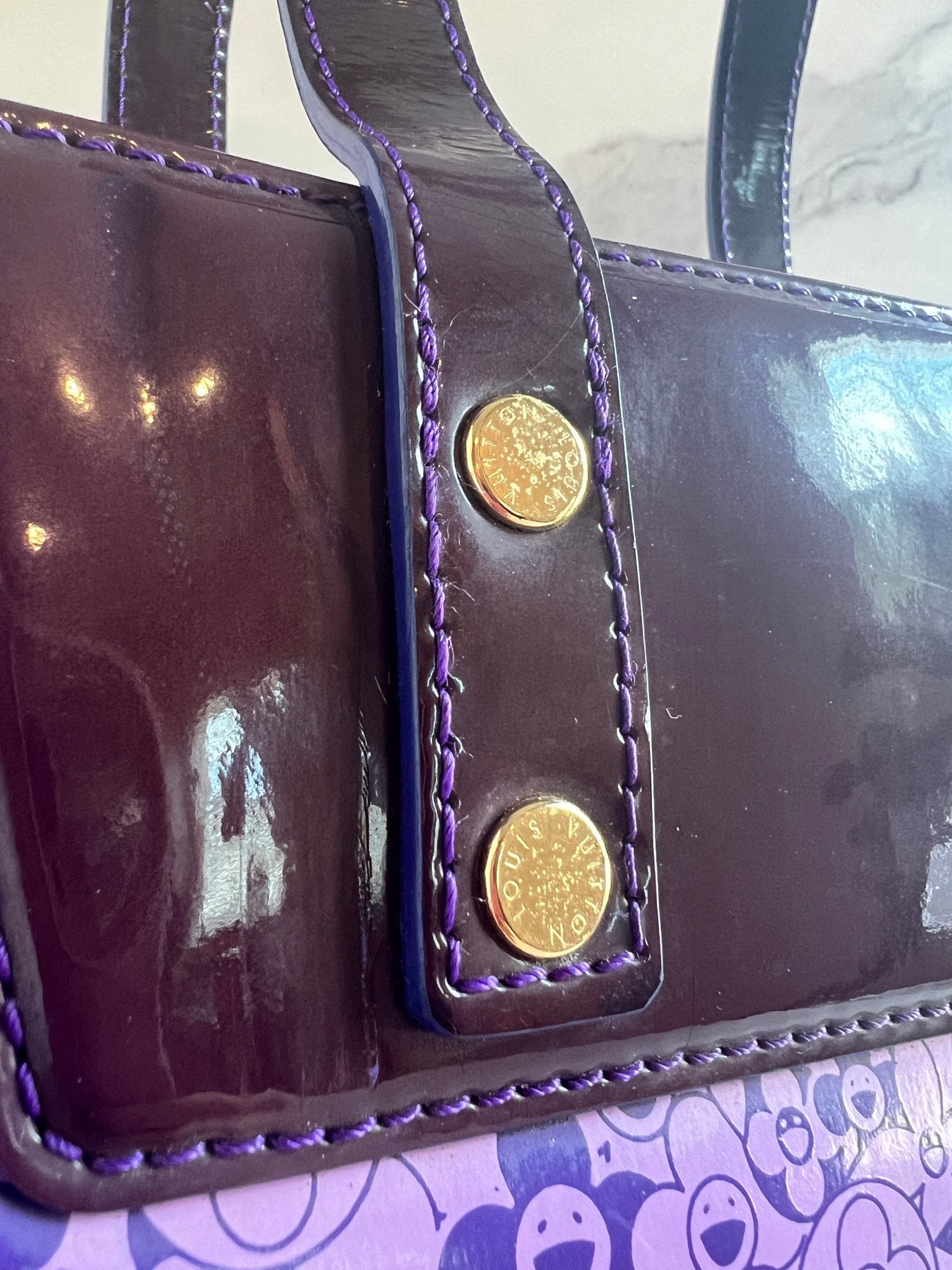 Louis Vuitton x Takashi Murakami Coated Canvas Cosmic Blossom PM Tote Purple - Styles via Sina