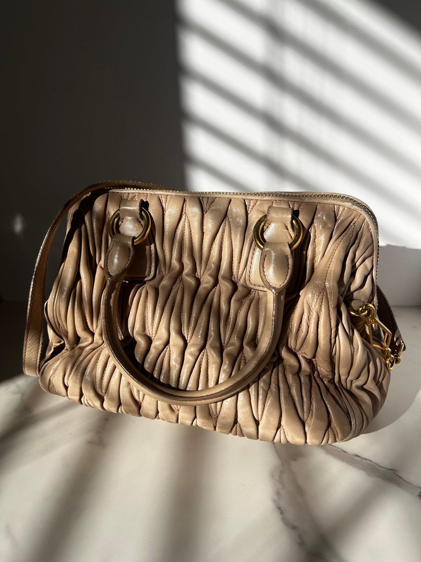 Miu Miu Nappa Matelasse Bowler Bag Beige - Styles via Sina