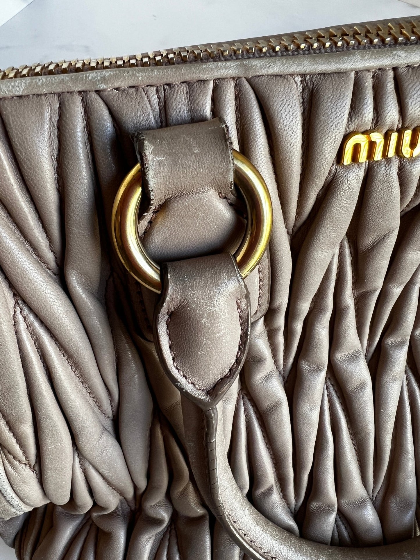 Miu Miu Nappa Matelasse Bowler Bag Beige - Styles via Sina