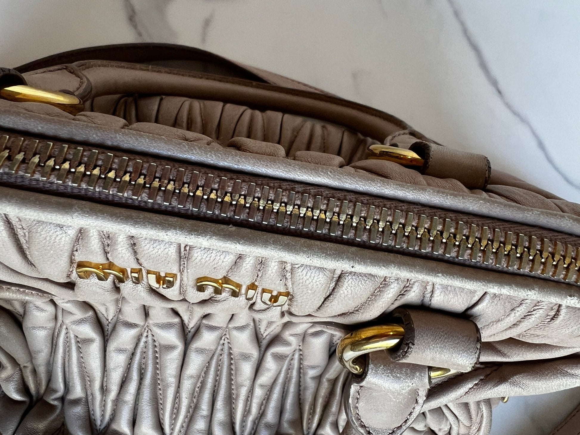 Miu Miu Nappa Matelasse Bowler Bag Beige - Styles via Sina
