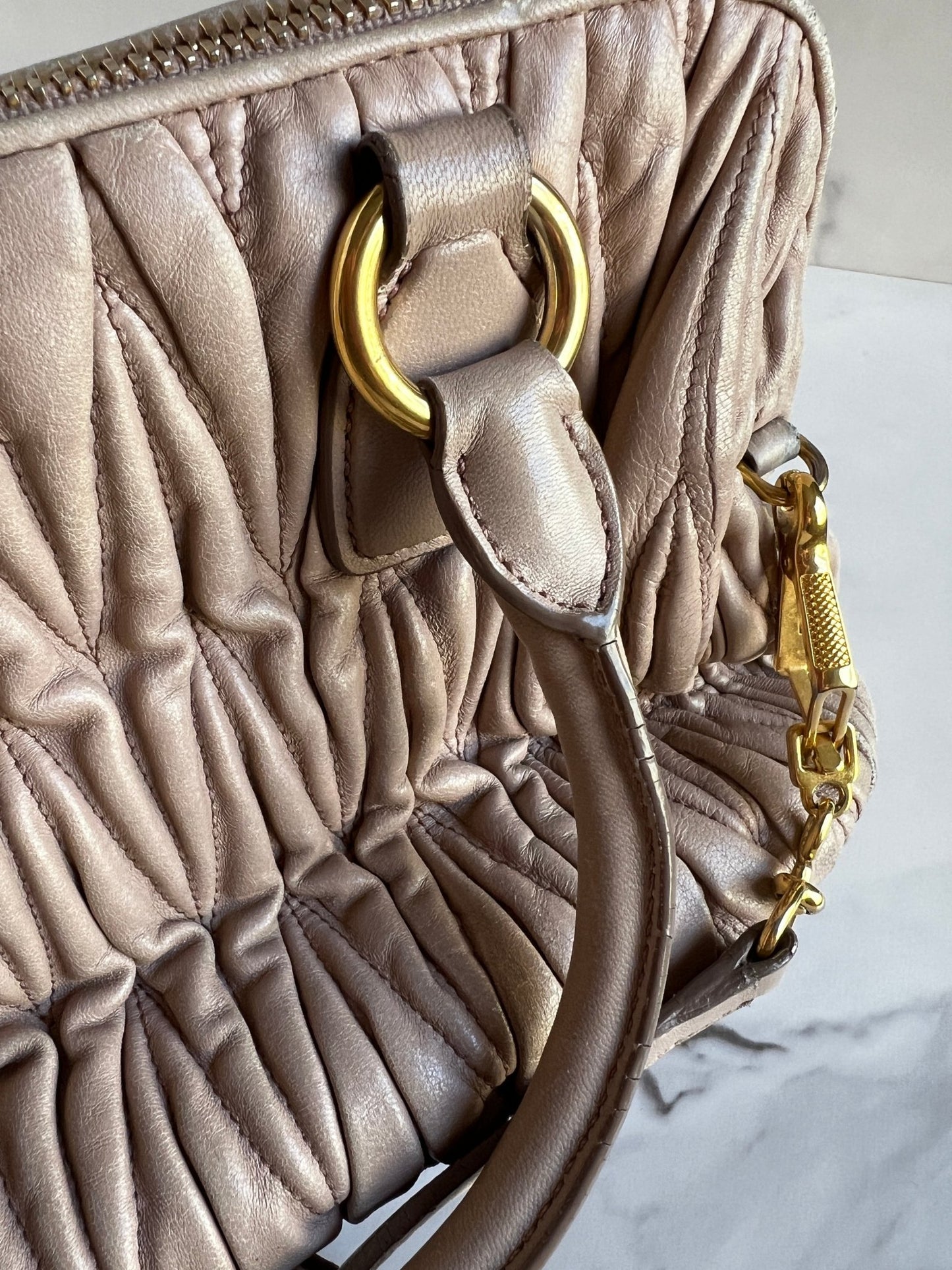Miu Miu Nappa Matelasse Bowler Bag Beige - Styles via Sina