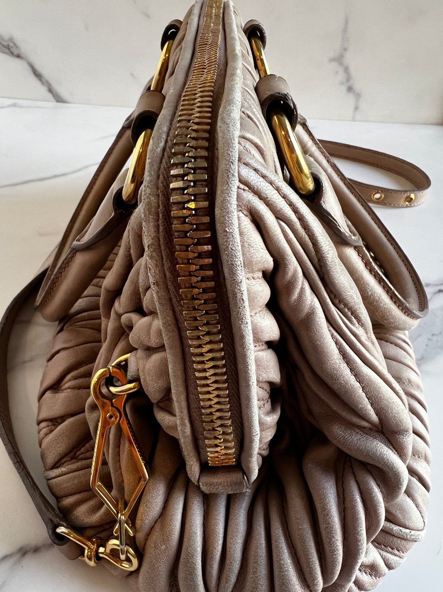 Miu Miu Nappa Matelasse Bowler Bag Beige - Styles via Sina