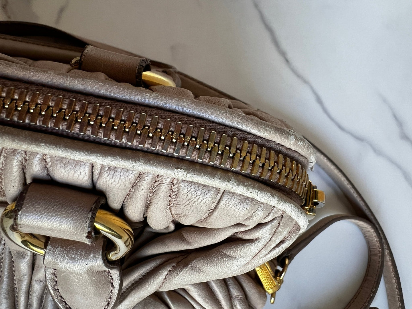 Miu Miu Nappa Matelasse Bowler Bag Beige - Styles via Sina
