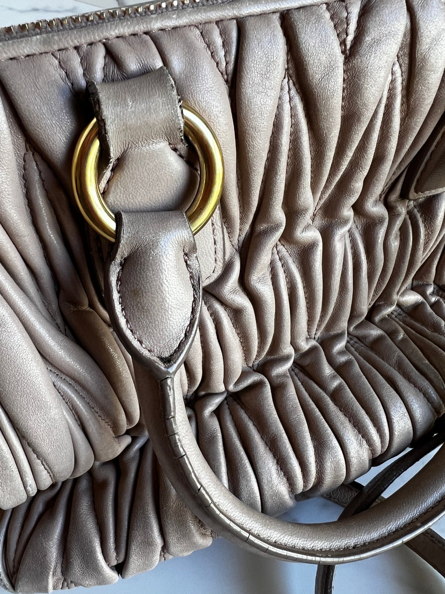 Miu Miu Nappa Matelasse Bowler Bag Beige - Styles via Sina