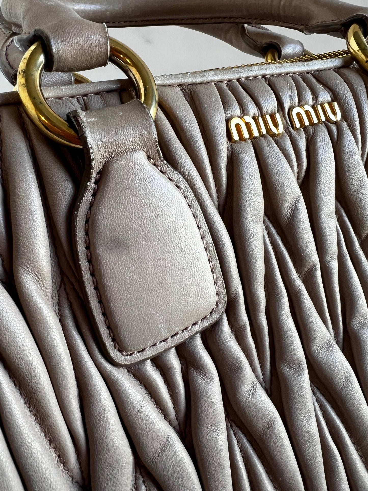 Miu Miu Nappa Matelasse Bowler Bag Beige - Styles via Sina