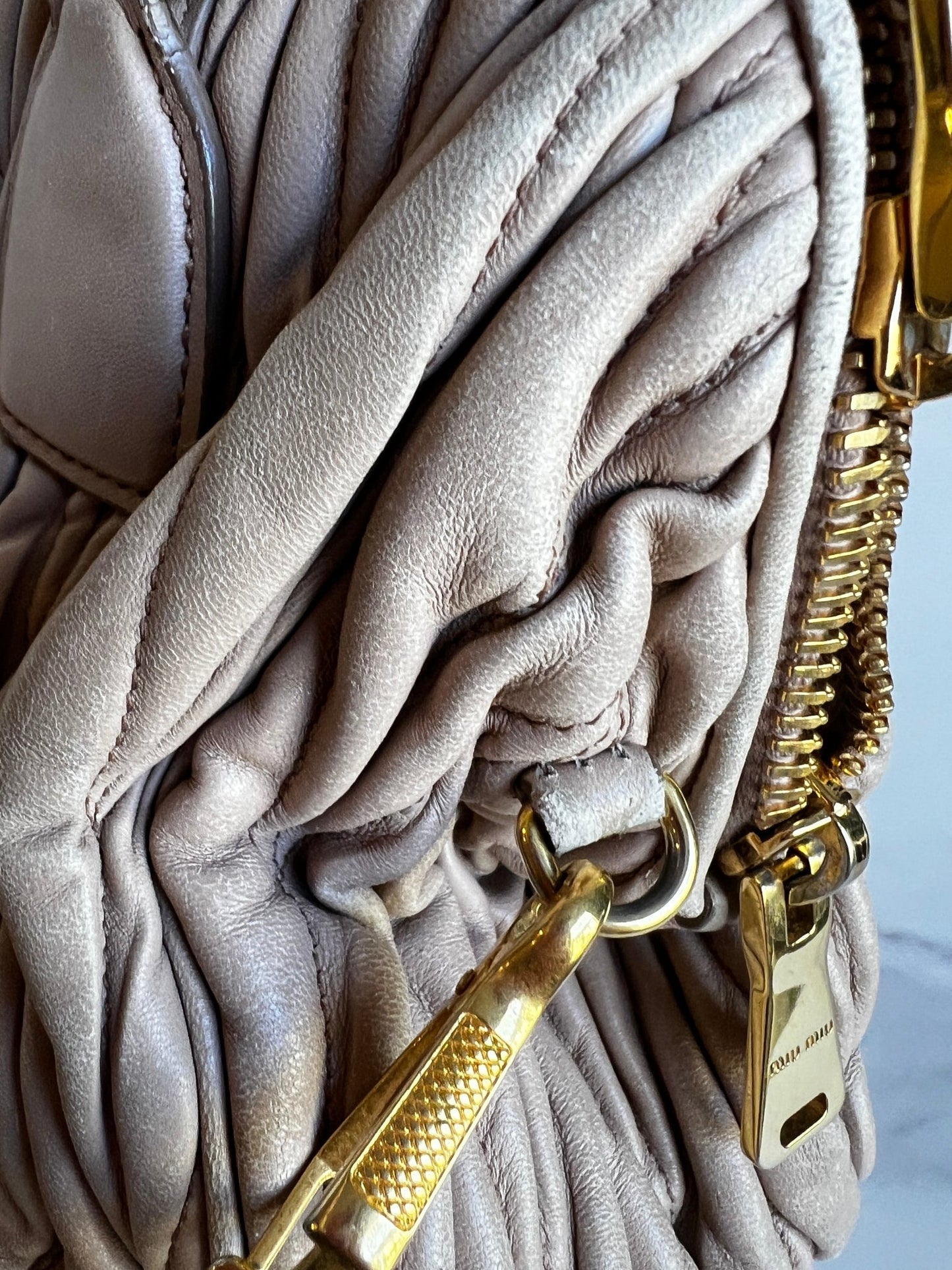 Miu Miu Nappa Matelasse Bowler Bag Beige - Styles via Sina