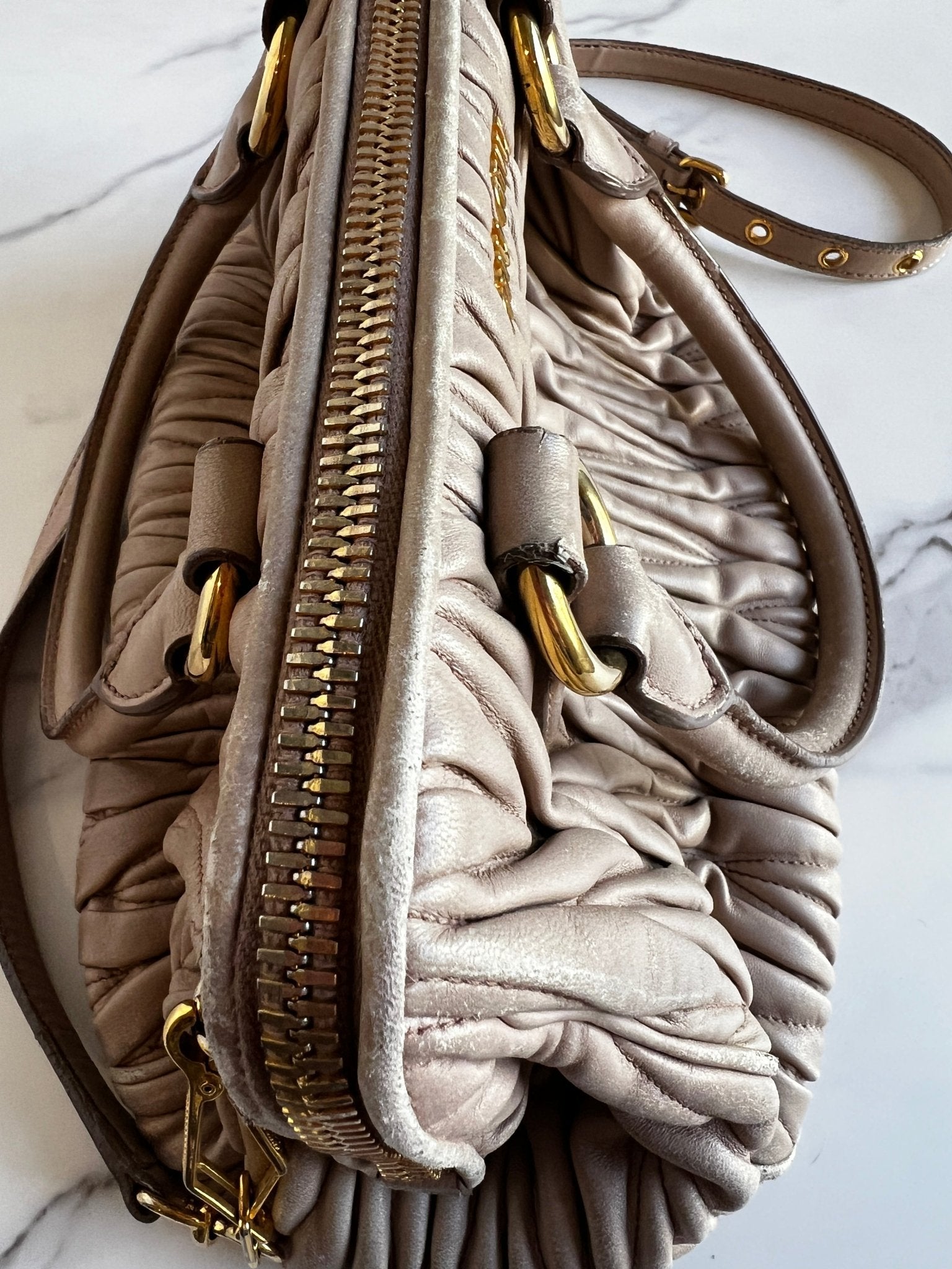 Miu Miu Nappa Matelasse Bowler Bag Beige - Styles via Sina