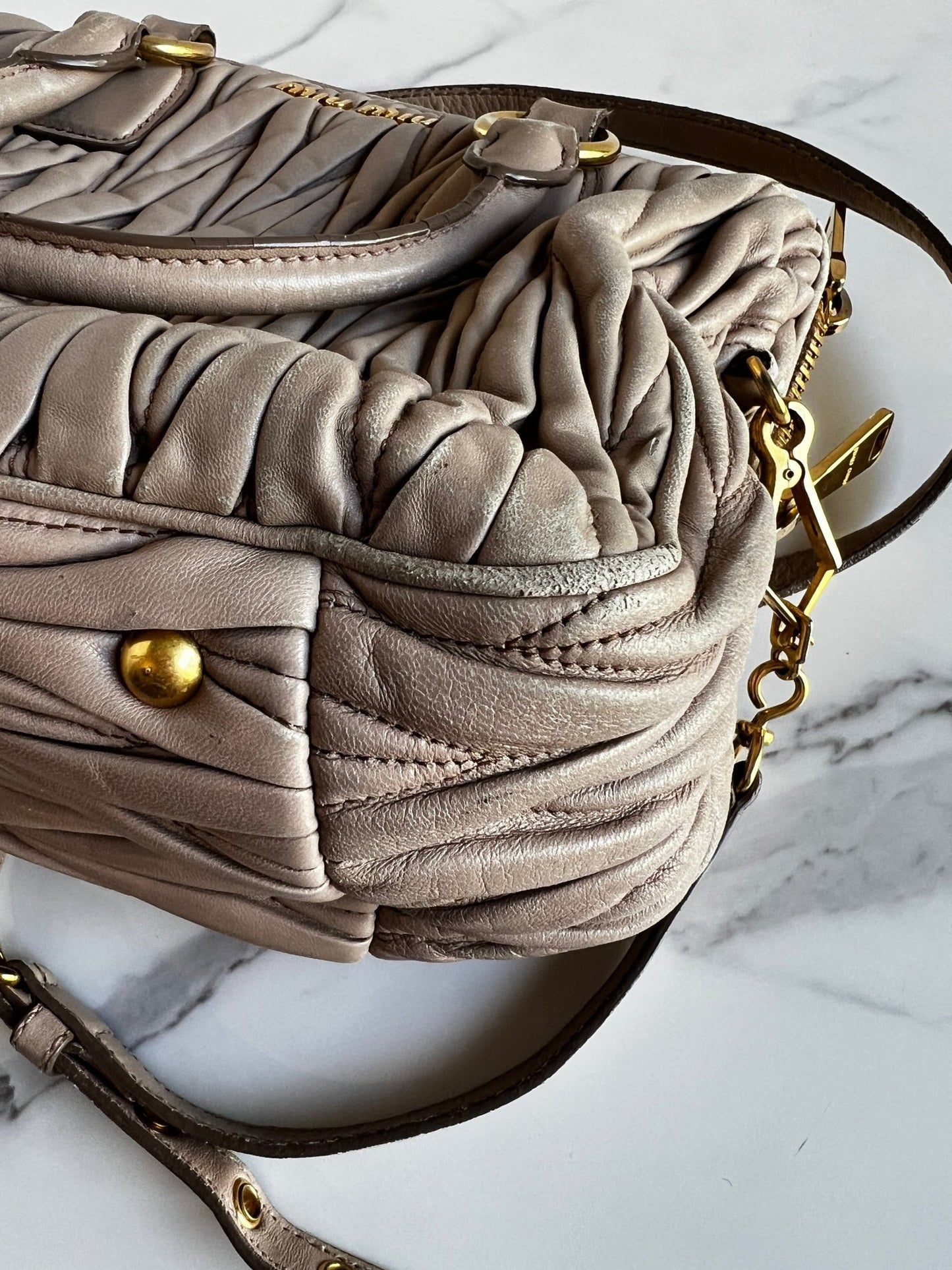 Miu Miu Nappa Matelasse Bowler Bag Beige - Styles via Sina