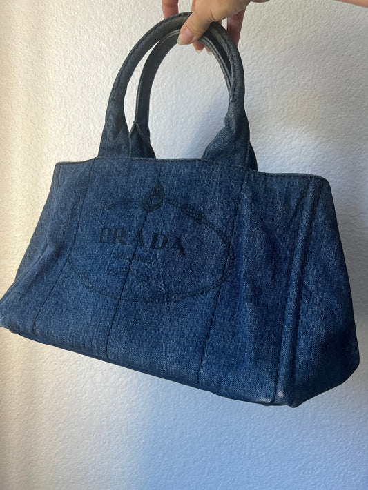 Prada Blue Denim Canapa Large Tote - Styles via Sina