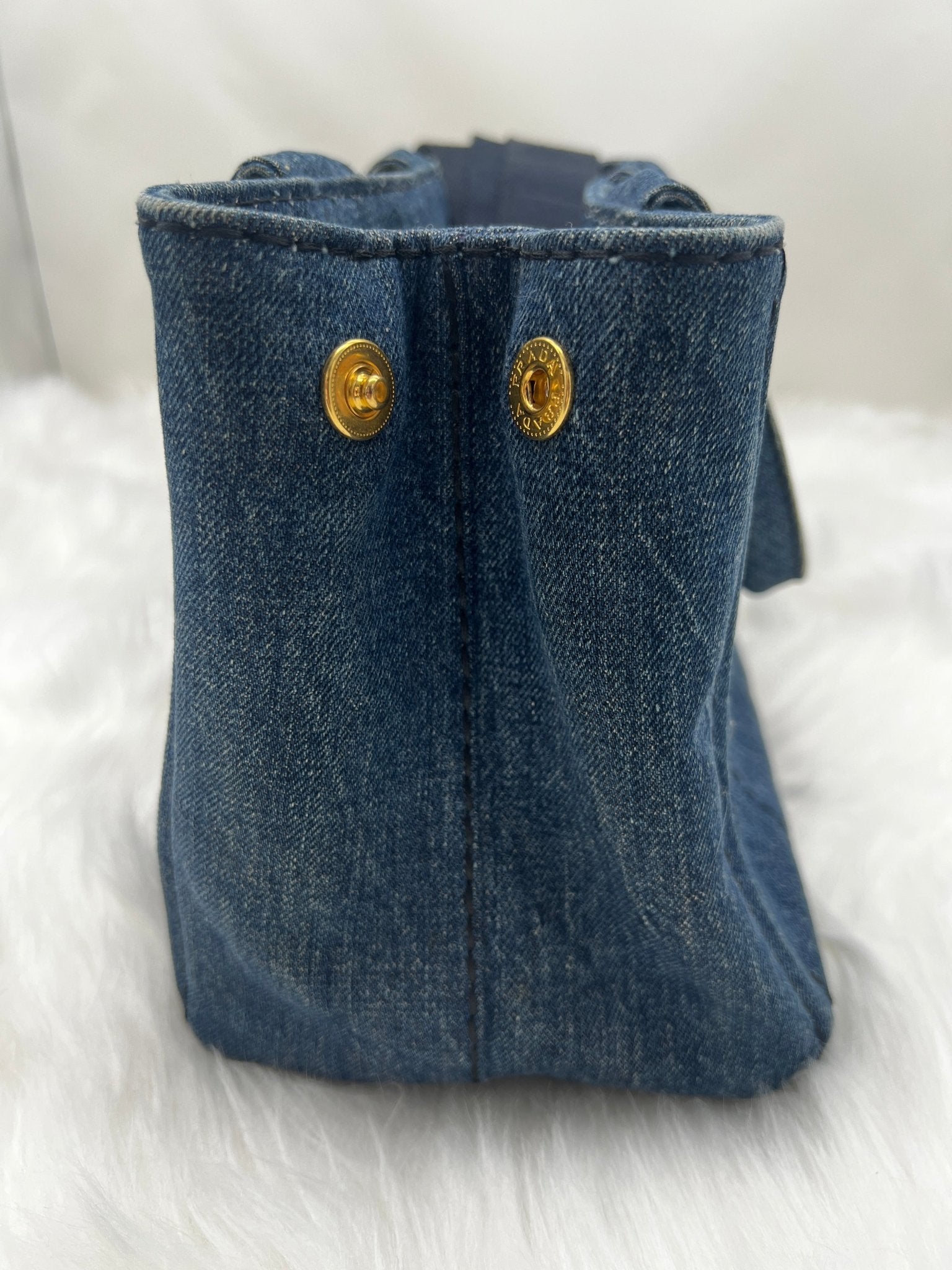 Prada Small Denim Canapa Tote Blue w/ Strap - Styles via Sina