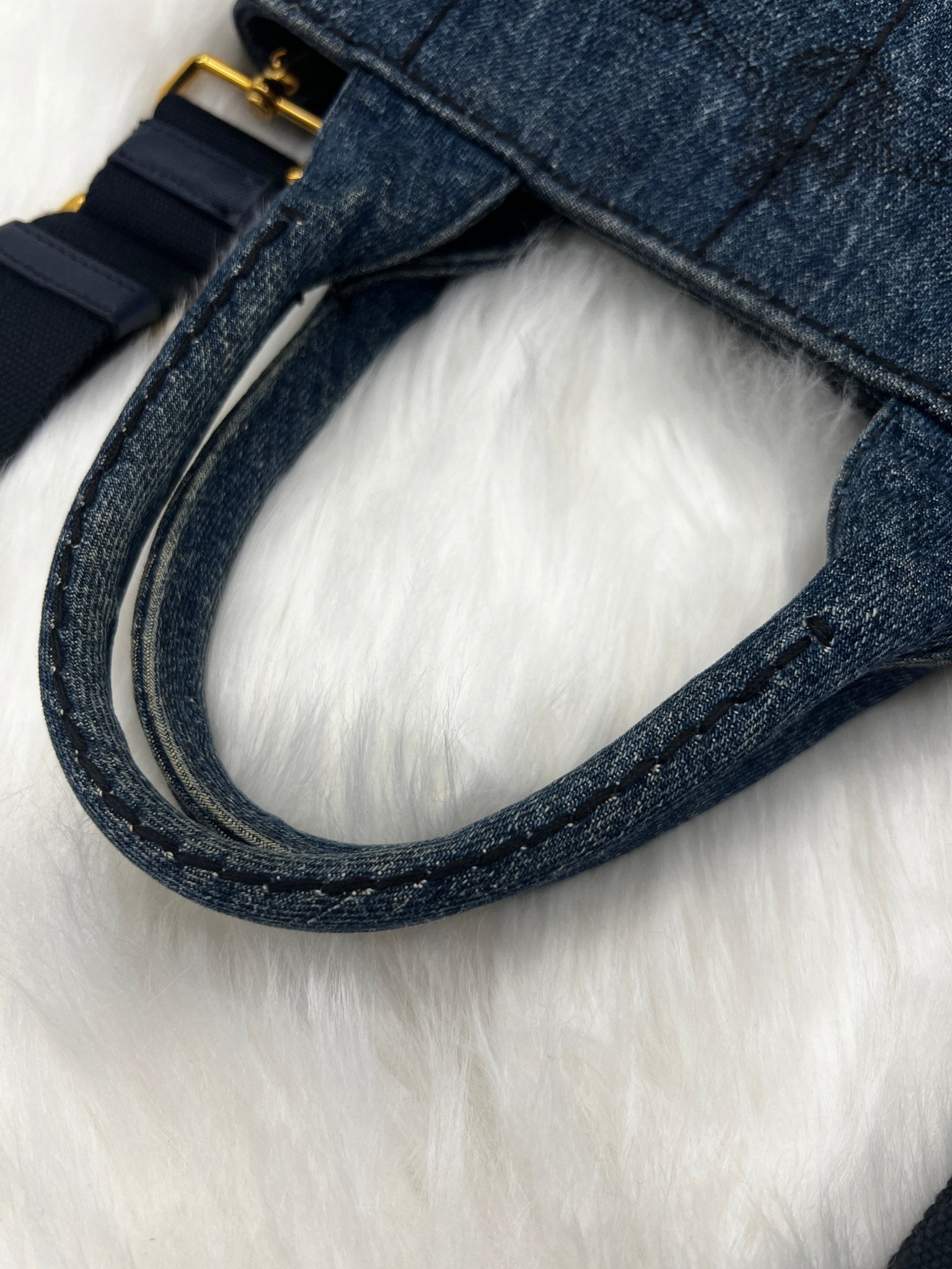 Prada Small Denim Canapa Tote Blue w/ Strap - Styles via Sina