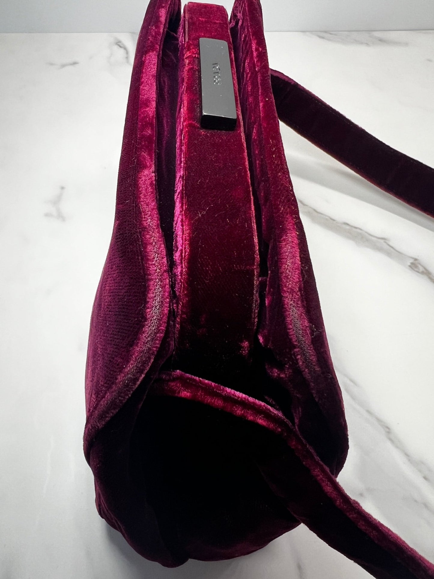 Prada Velour Shoulder Bag Burgundy - Styles via Sina