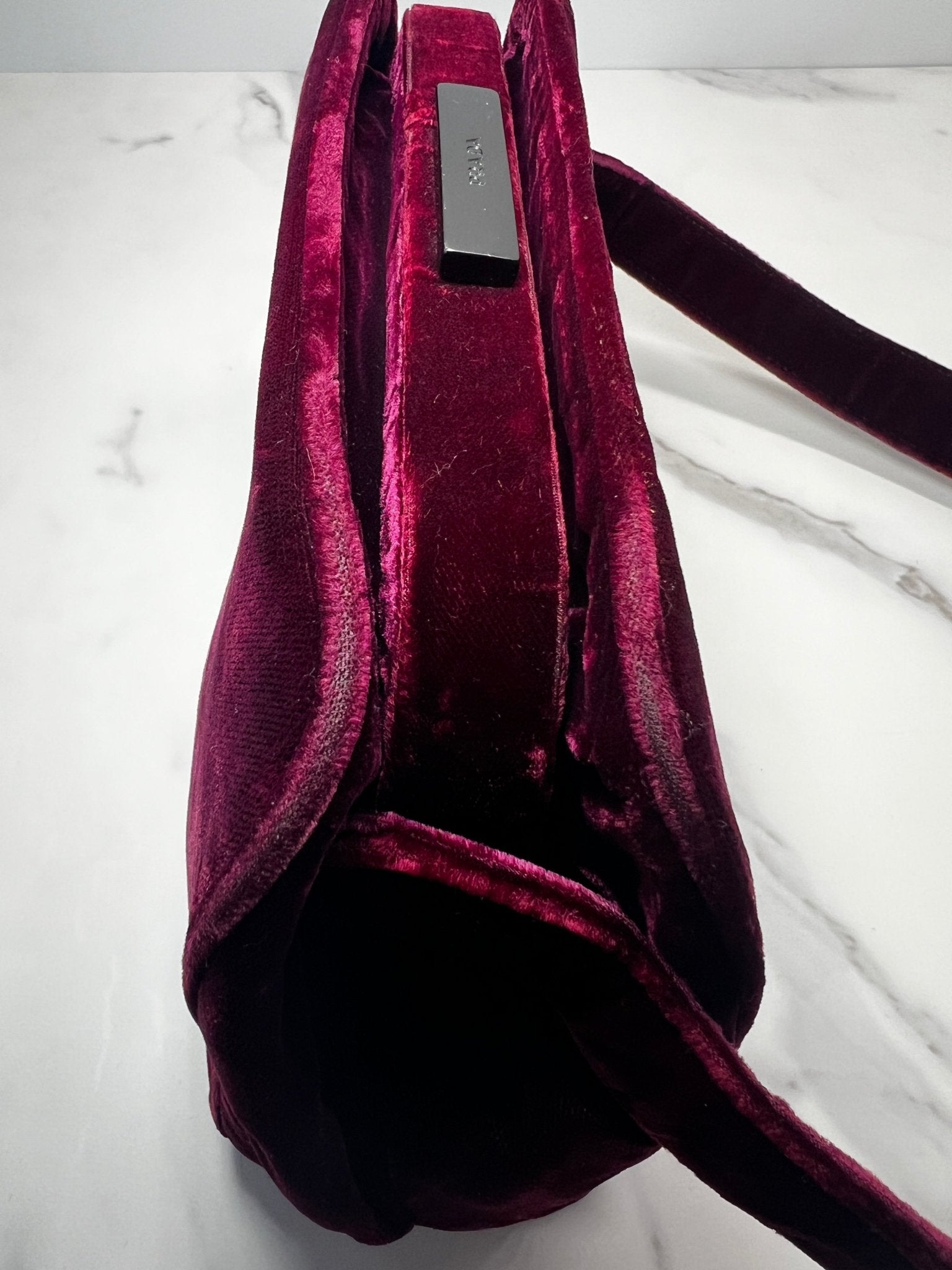 Prada Velour Shoulder Bag Burgundy - Styles via Sina