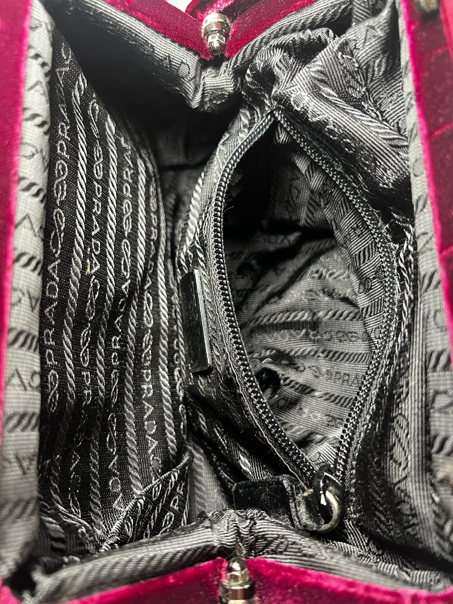 Prada Velour Shoulder Bag Burgundy - Styles via Sina