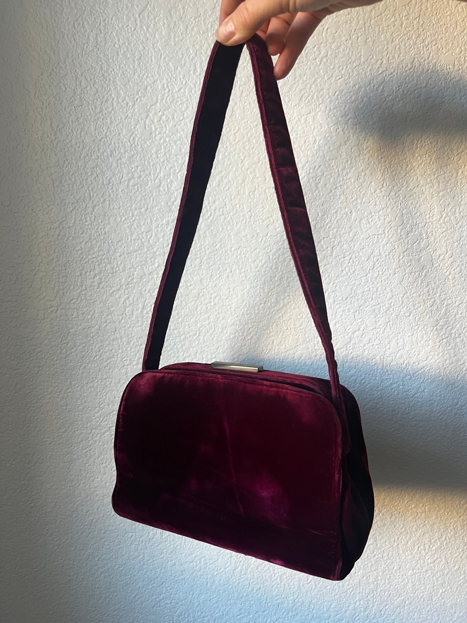 Prada Velour Shoulder Bag Burgundy - Styles via Sina