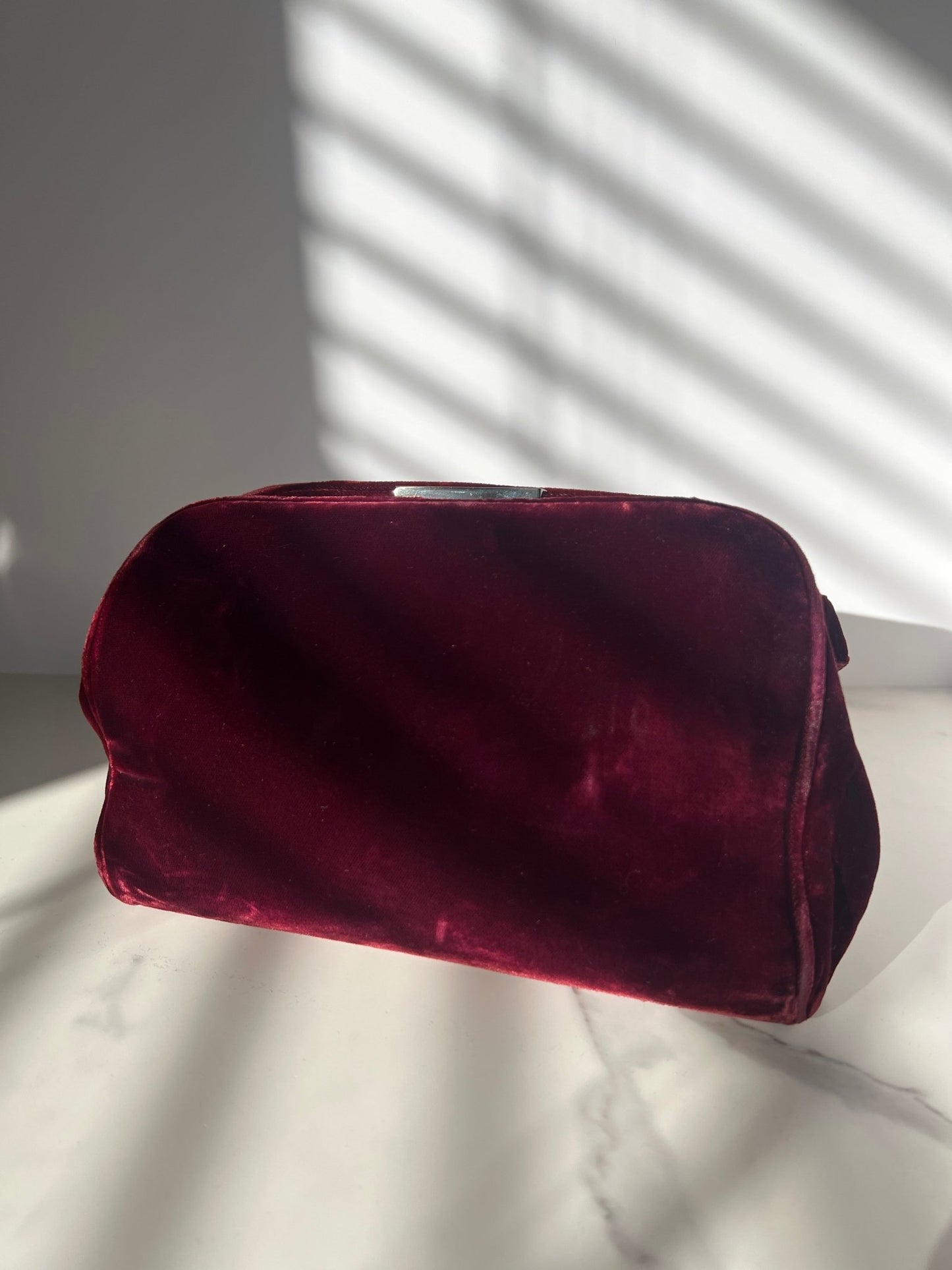 Prada Velour Shoulder Bag Burgundy - Styles via Sina