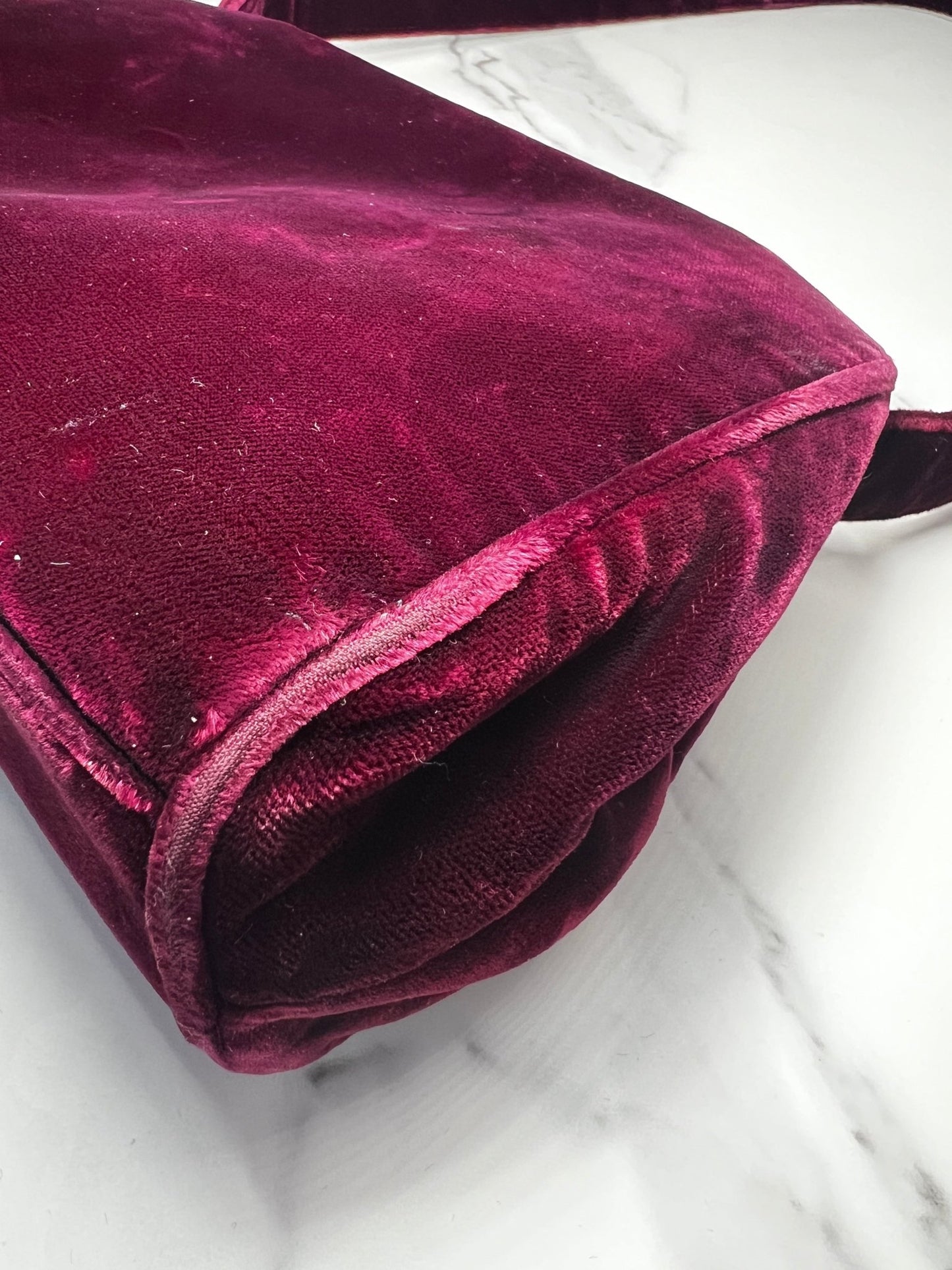 Prada Velour Shoulder Bag Burgundy - Styles via Sina