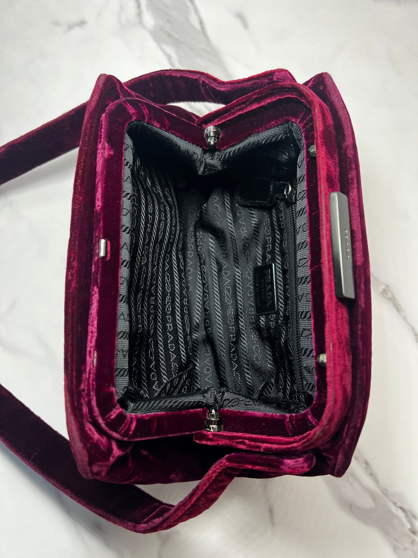 Prada Velour Shoulder Bag Burgundy - Styles via Sina